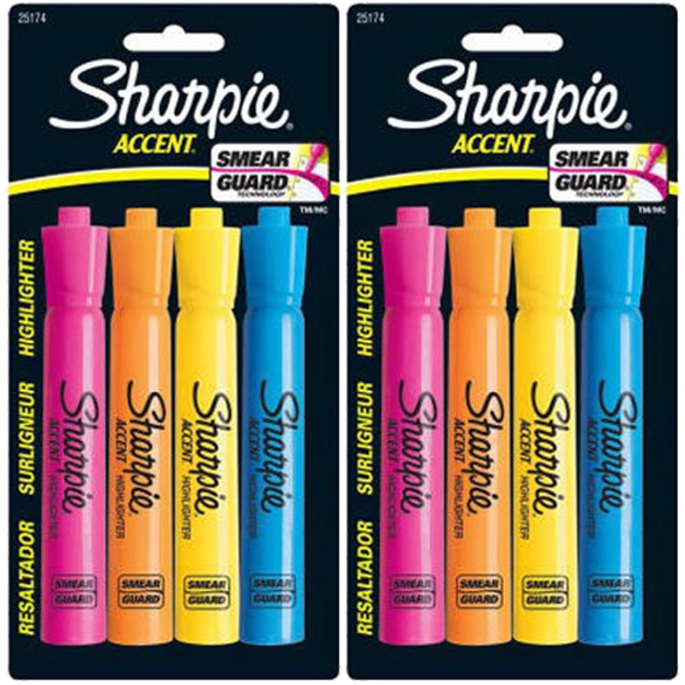 Pack of (2) Sharpie Accent Tank-Style Highlighters, 4 Colored Highlighters
