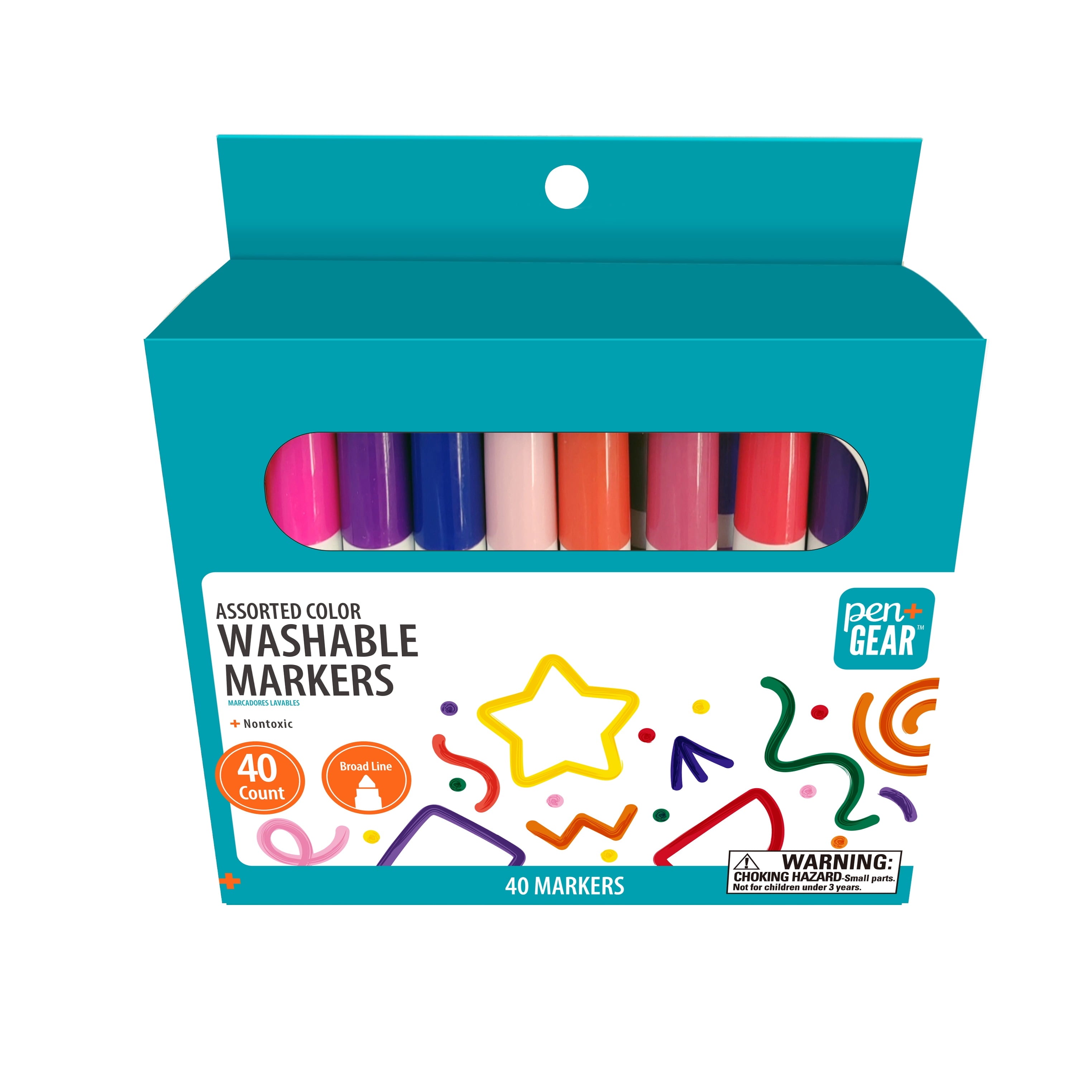 Pen+Gear Washable Markers, Broad Line, Assorted Colors, 40 Count