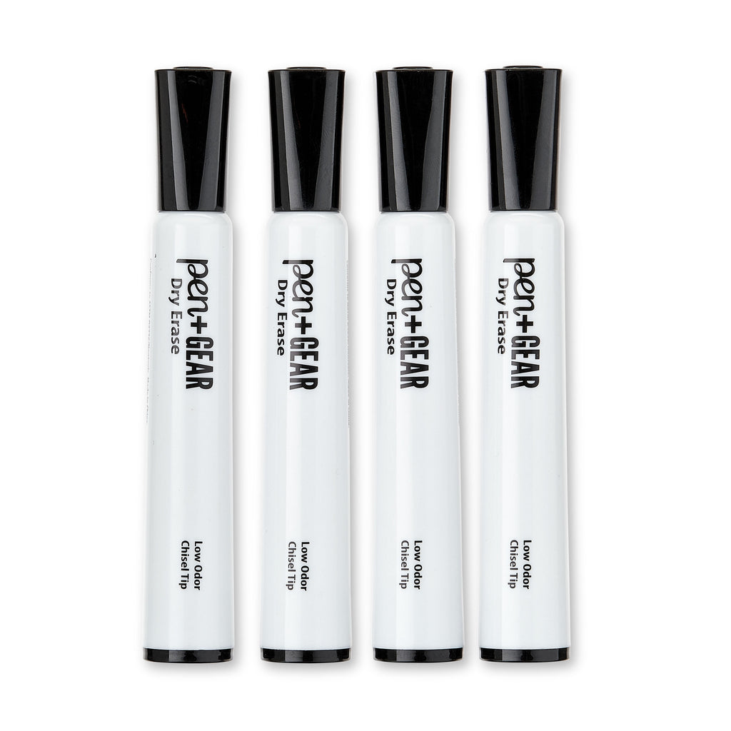 Pen+Gear Dry Erase Markers, Chisel Tip, Black Ink, 4 Count