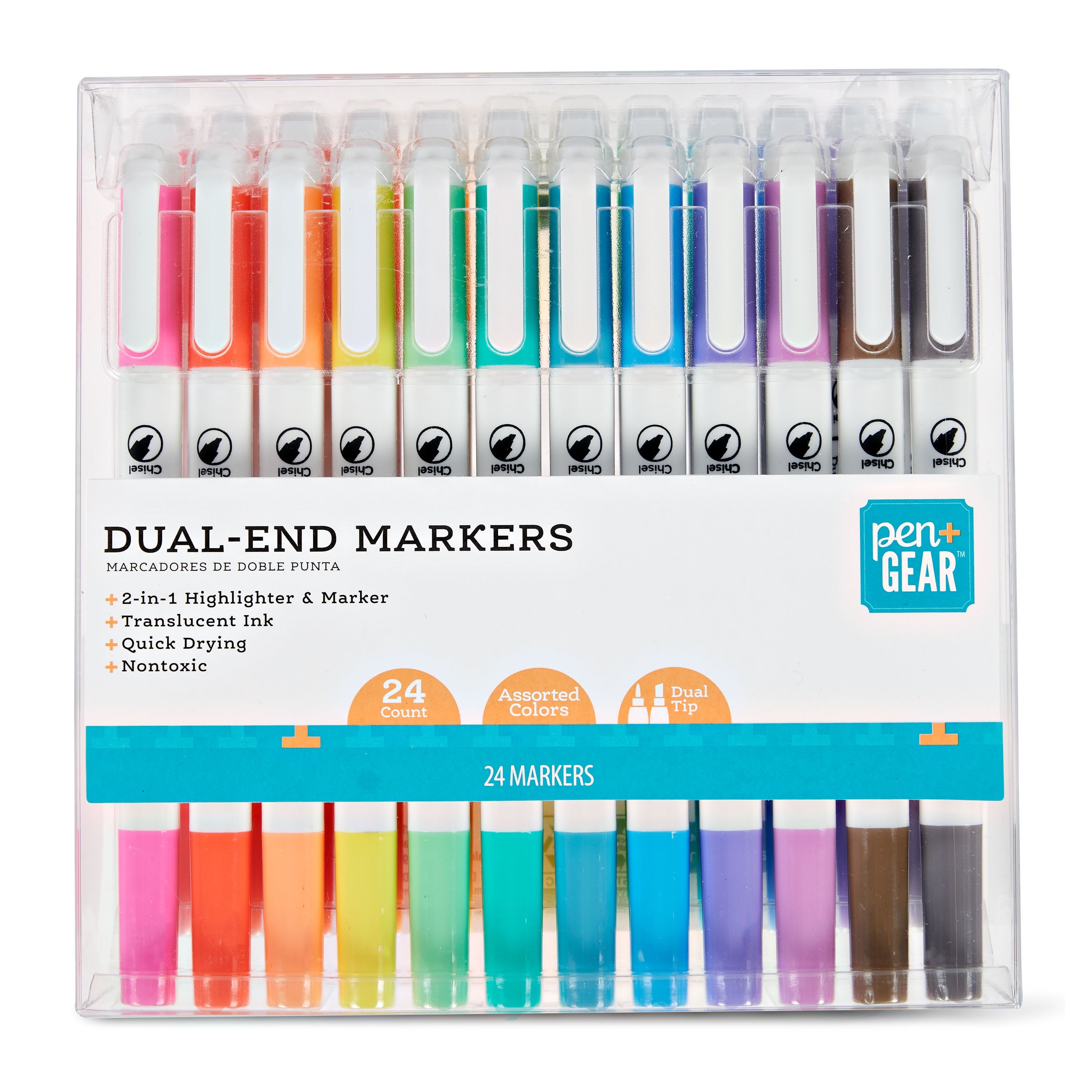 Pen+Gear Markers, Chisel and Fine Tip, Assorted Colors, 24 Count