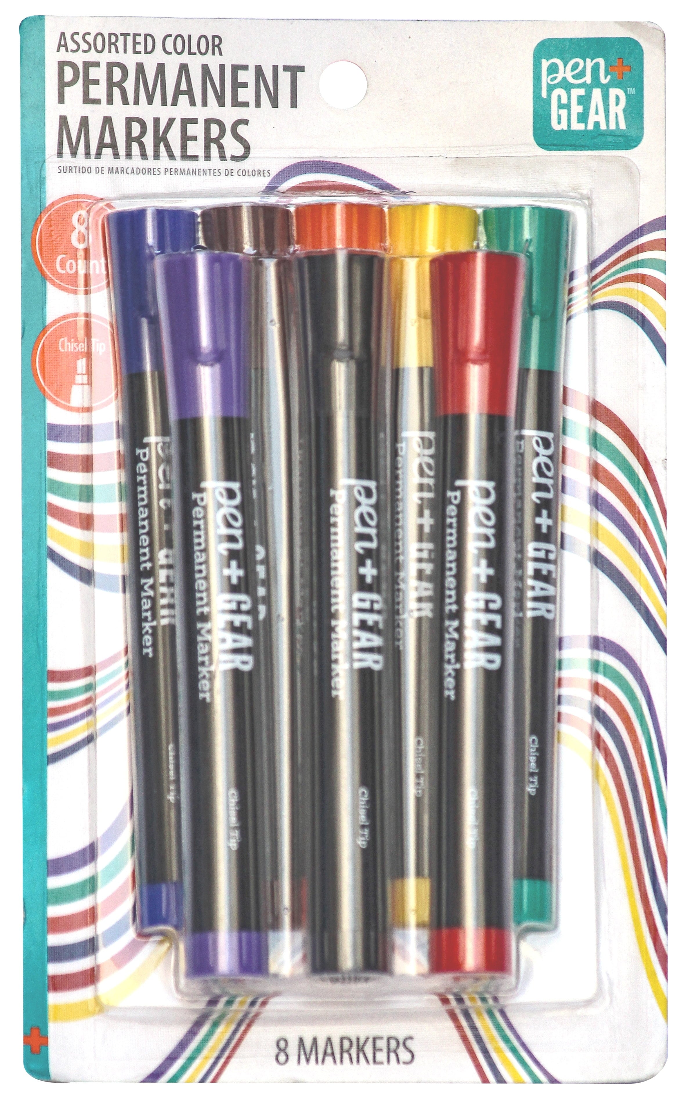Pen+Gear Permanent Markers, Chisel Tip, Assorted Colors, 8 Count