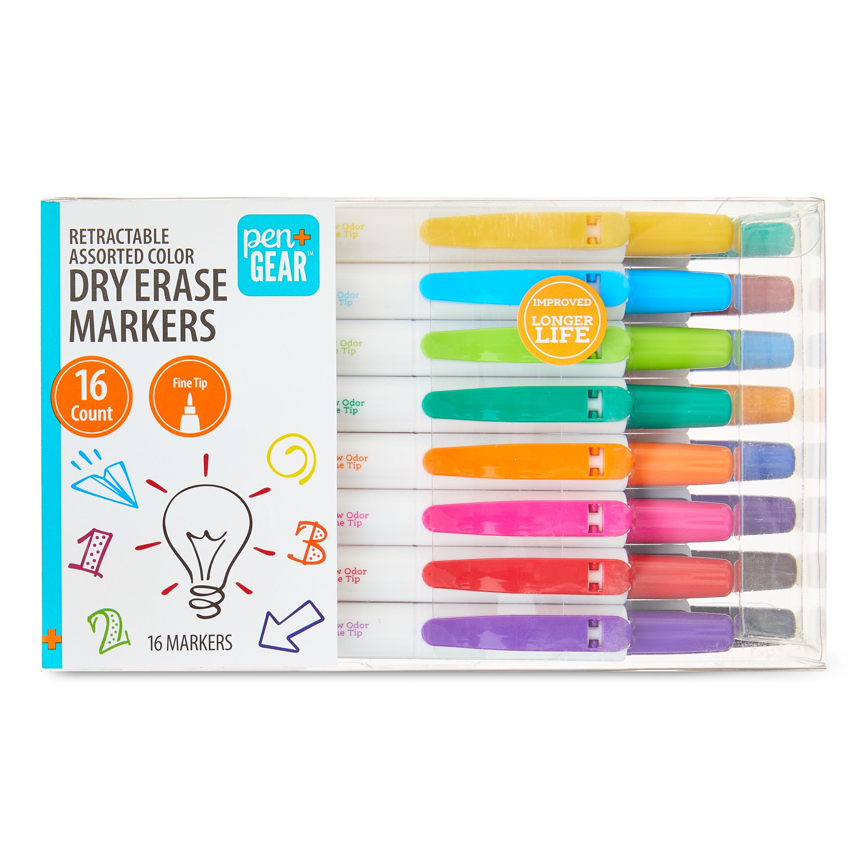 Pen+Gear Retractable Dry Erase Markers, Muti Colors, 16 Count, Fine Tip
