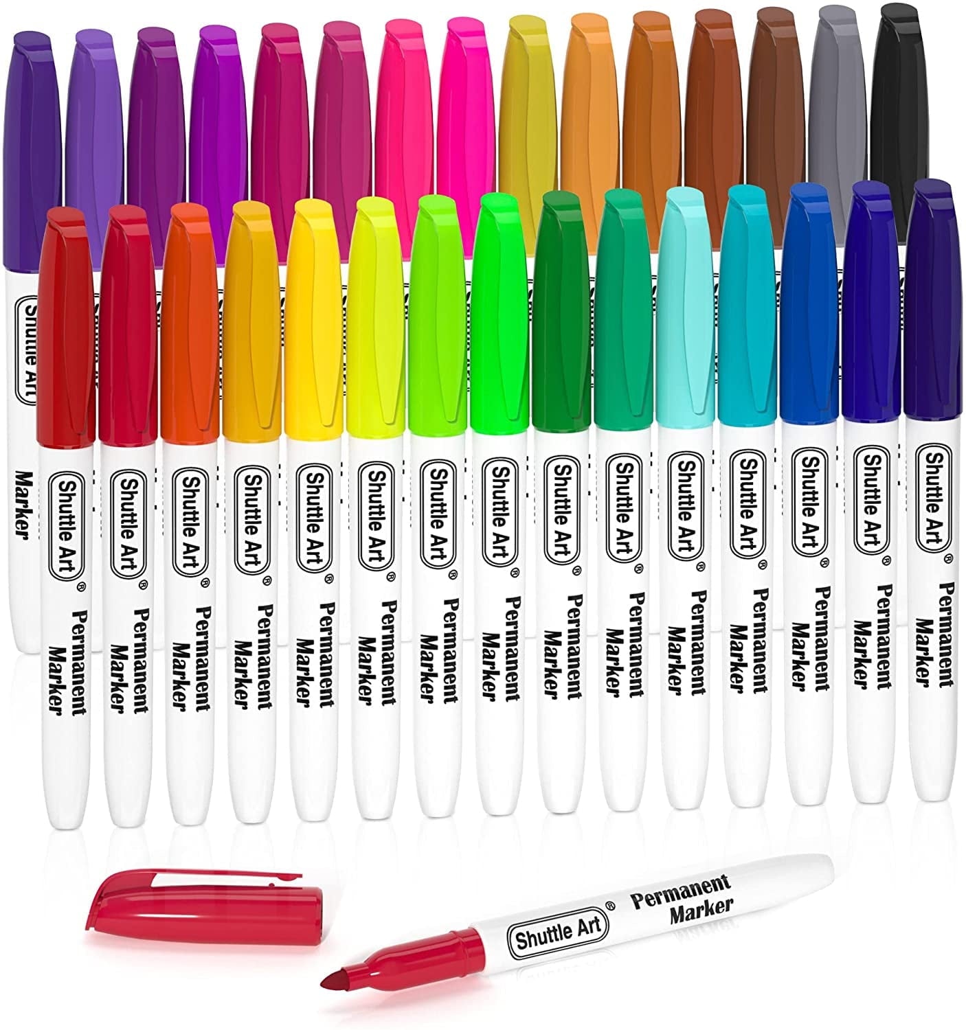 Permanent Markers, Shuttle Art 30 Colors Fine Point Assorted Colors Permanent Marker Set, Works on Plastic,Wood,Stone,Metal and Glass for Adult Coloring Doodling Marking