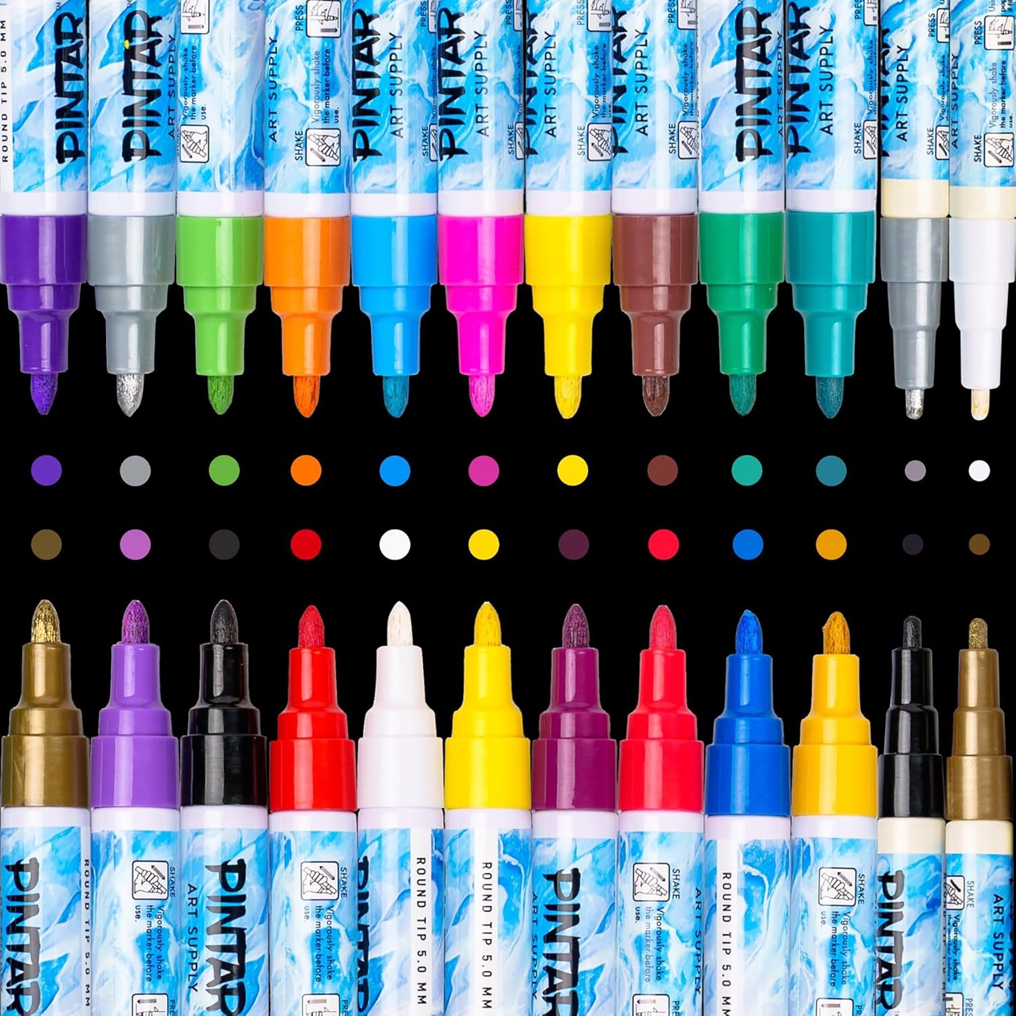 Pintar Art Oil Based Paint Markers Set, Medium & Fine Point, Assorted Colors, 24 Counts