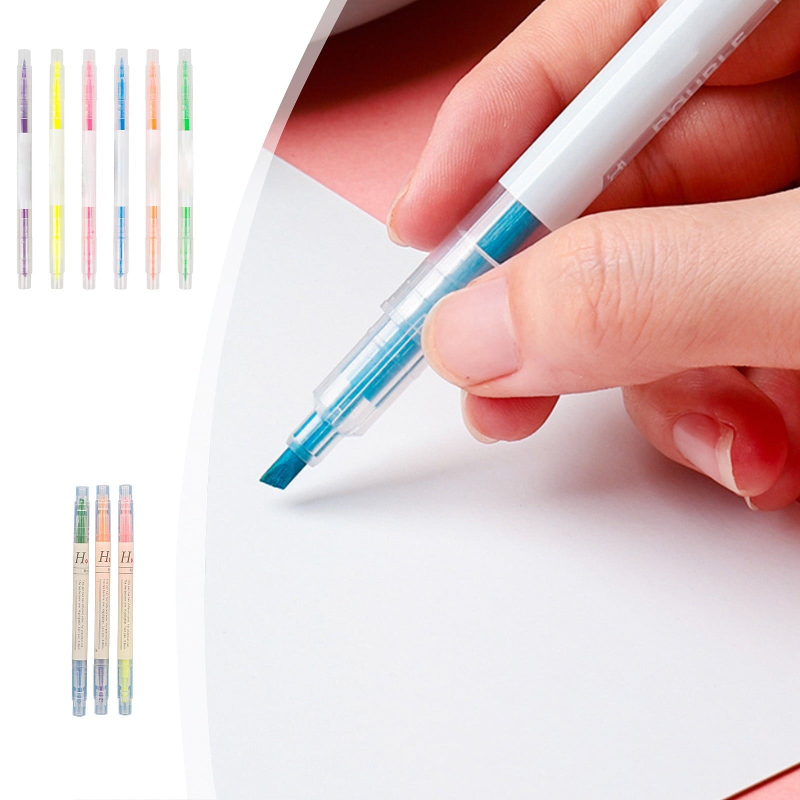 Plastic Double Tip Highlighters Set | 6 Neon Color Markers | Dual-Sided Fine & Broad Tips | Fast-Drying, Long-Lasting Ink | Fluorescent Pens for Notes, Office, Planning | 3 Packs, 6pcs Each