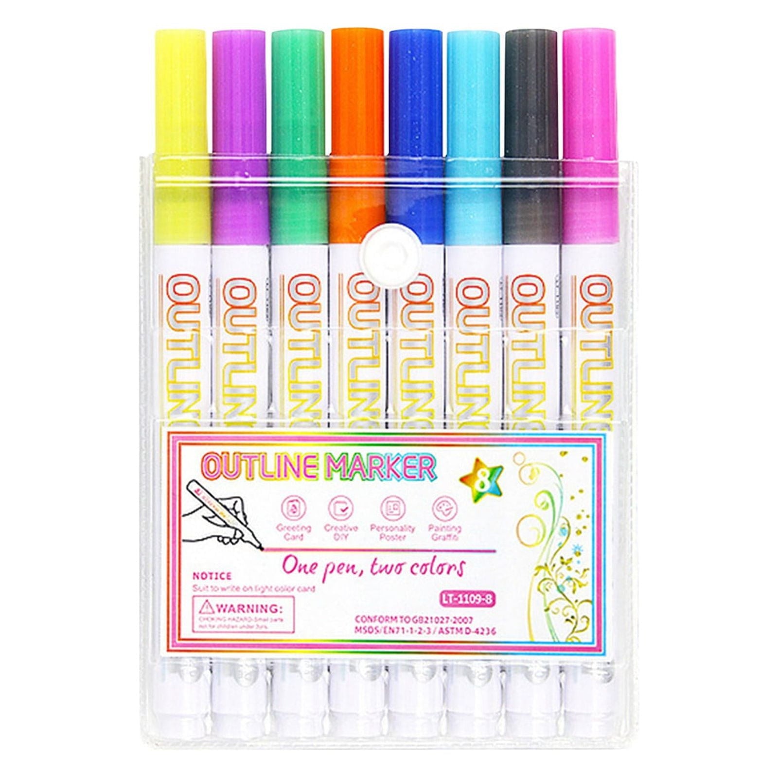 Pompotops Christmas DIY Outline Markers, Marker Pen For Highlight, New Double Line Self-outline Marker Pen Set Glitter Gel Markers, Colorful Markers Art Pens For Drawing, Greeting