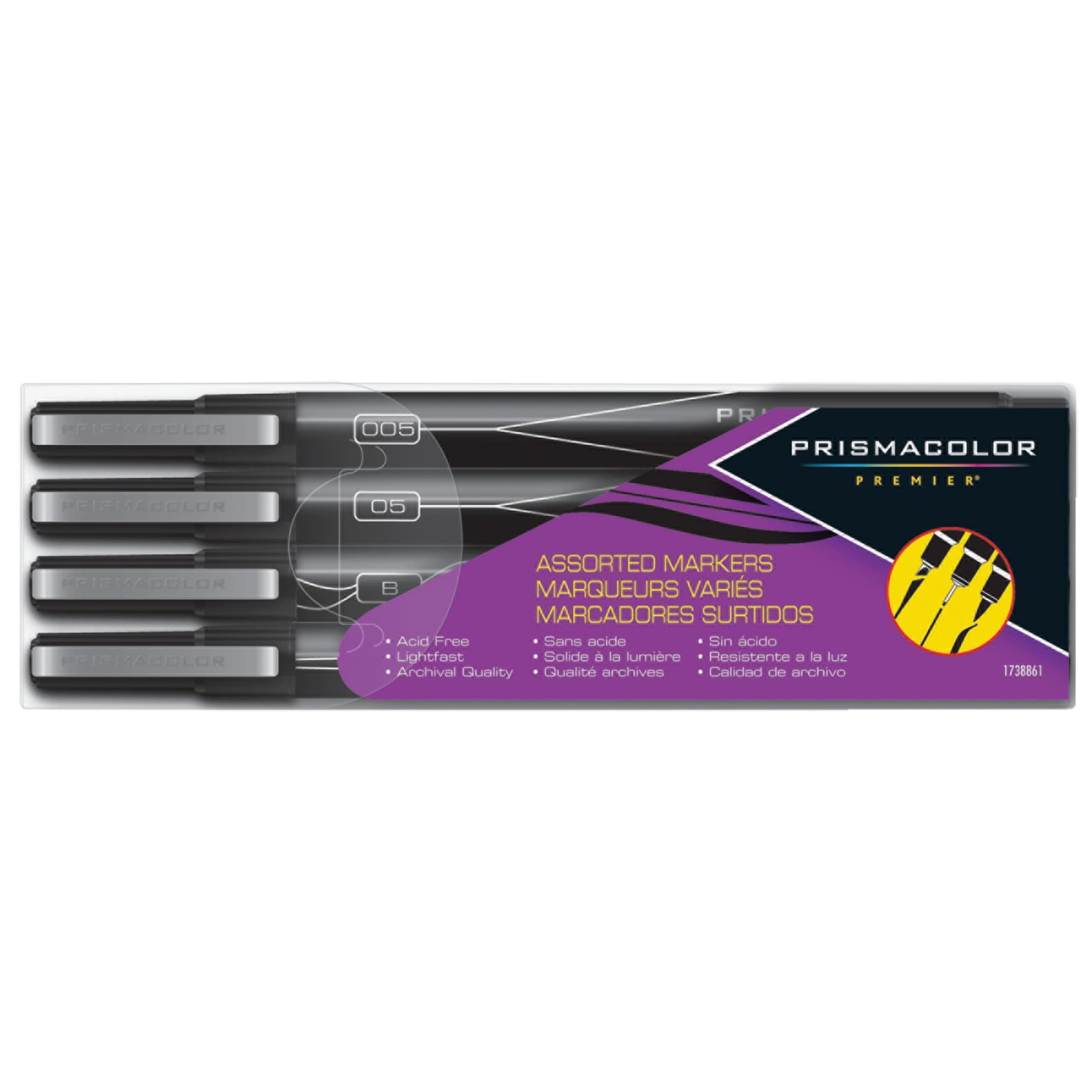 Prismacolor Premier Brush, Chisel & Fine Line Tip Assortment Marker Set, 4-Markers, Black
