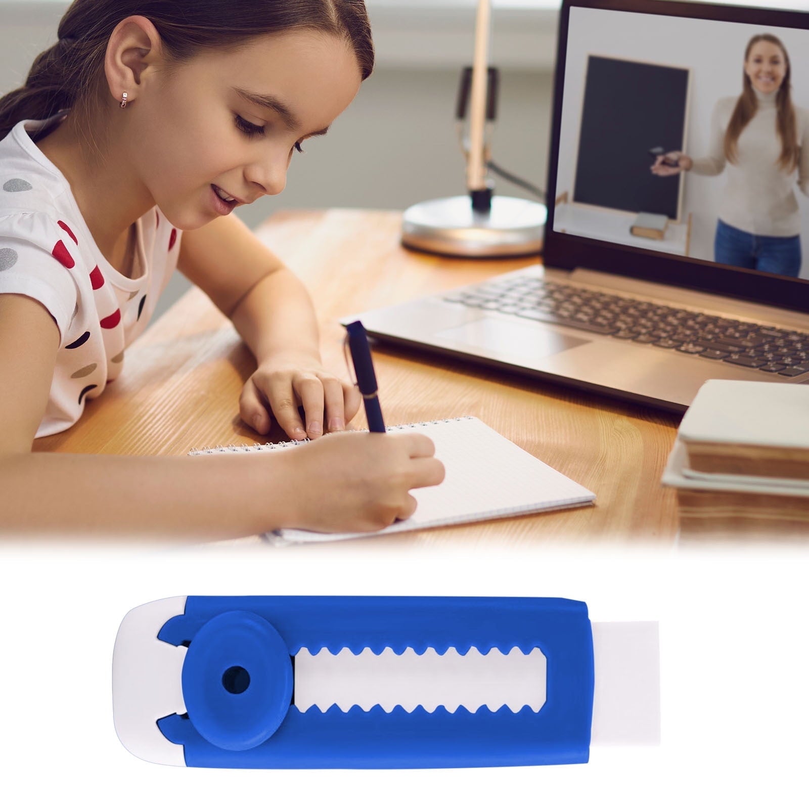 3-Ring Binder Zipper Pouch: Dual-Compartment Clear Window Pencil Case for Pens Cosmetics - 10" x 7.5" Office Travel Organizer(Blue)