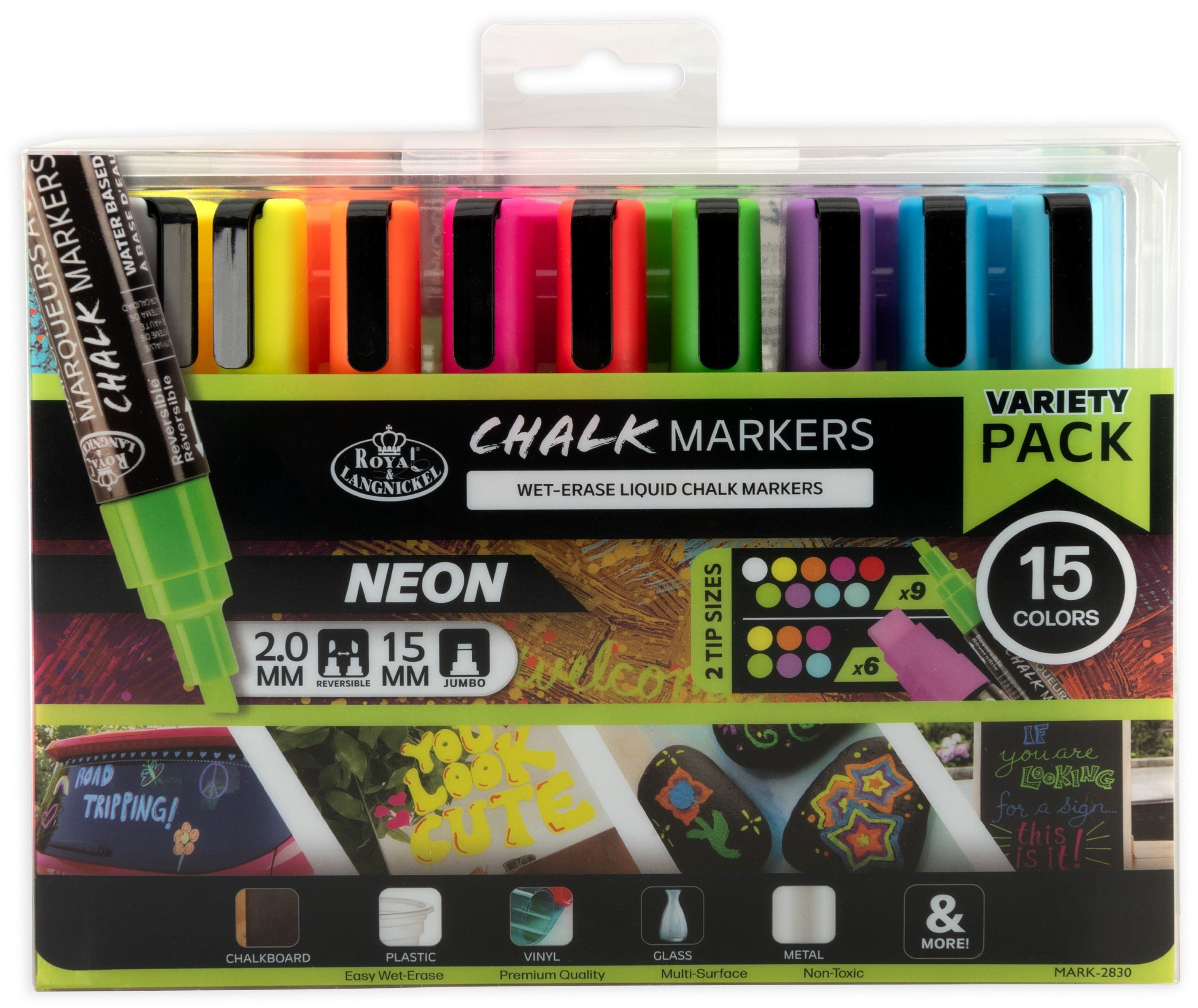Royal & Langnickel - 15pc Neon Chalk Marker Variety Set, 2MM and 15MM