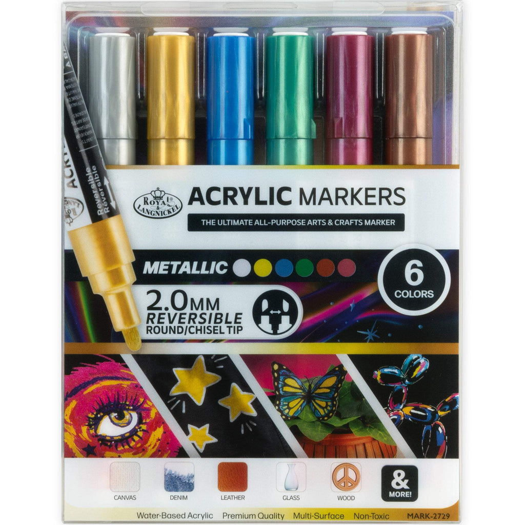 Royal & Langnickel 6 Piece Acrylic 2.0 mm Reversible Tip Metallic Markers