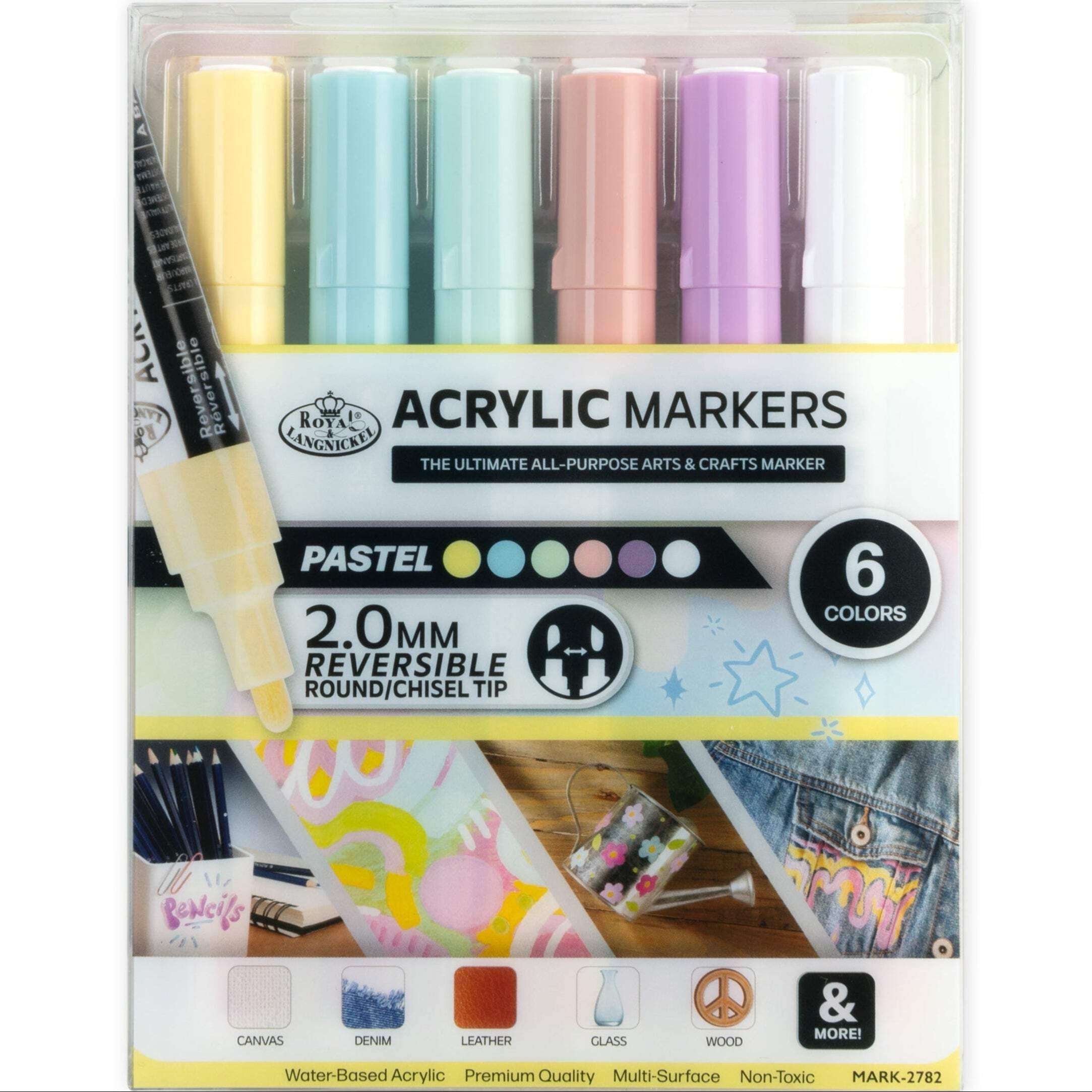 Royal & Langnickel 6 Piece Acrylic 2mm Reversible Tip Pastel Markers