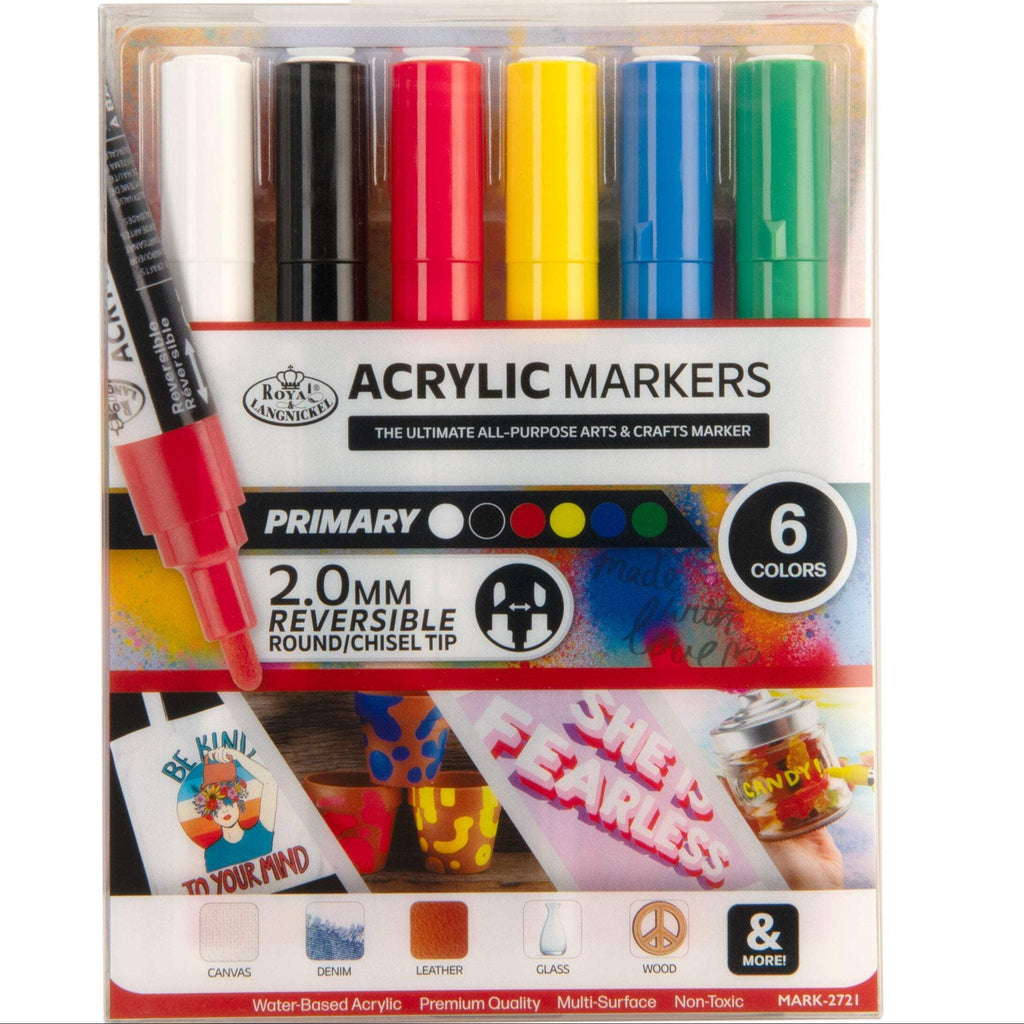 Royal & Langnickel 6 Piece Acrylic 2.0 mm Reversible Tip Primary Markers