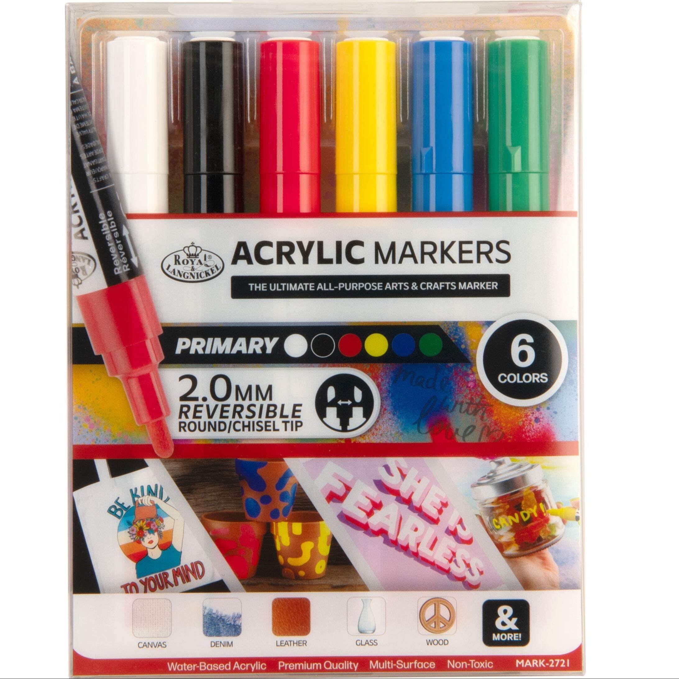 Royal & Langnickel 6 Piece Acrylic 2.0 mm Reversible Tip Primary Markers