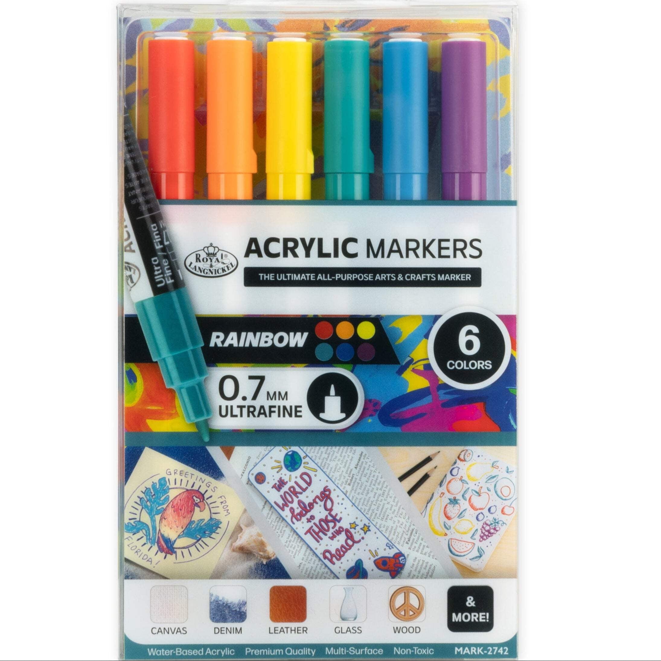 Royal & Langnickel 6 Piece Acrylic .7mm Rainbow Markers