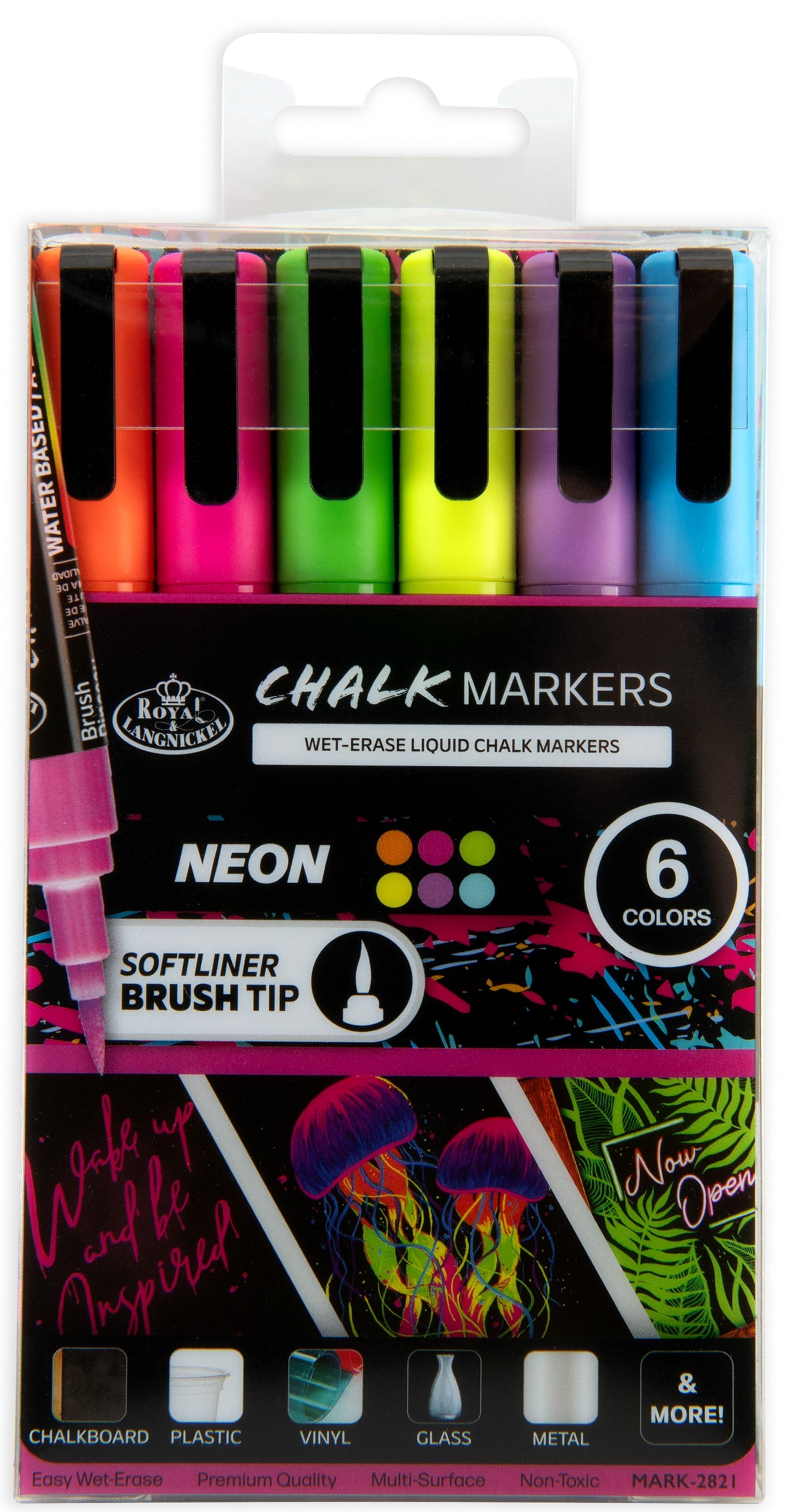 Royal & Langnickel - 6pc Artist Chalk Markers with Brush Tips, Neon Colors