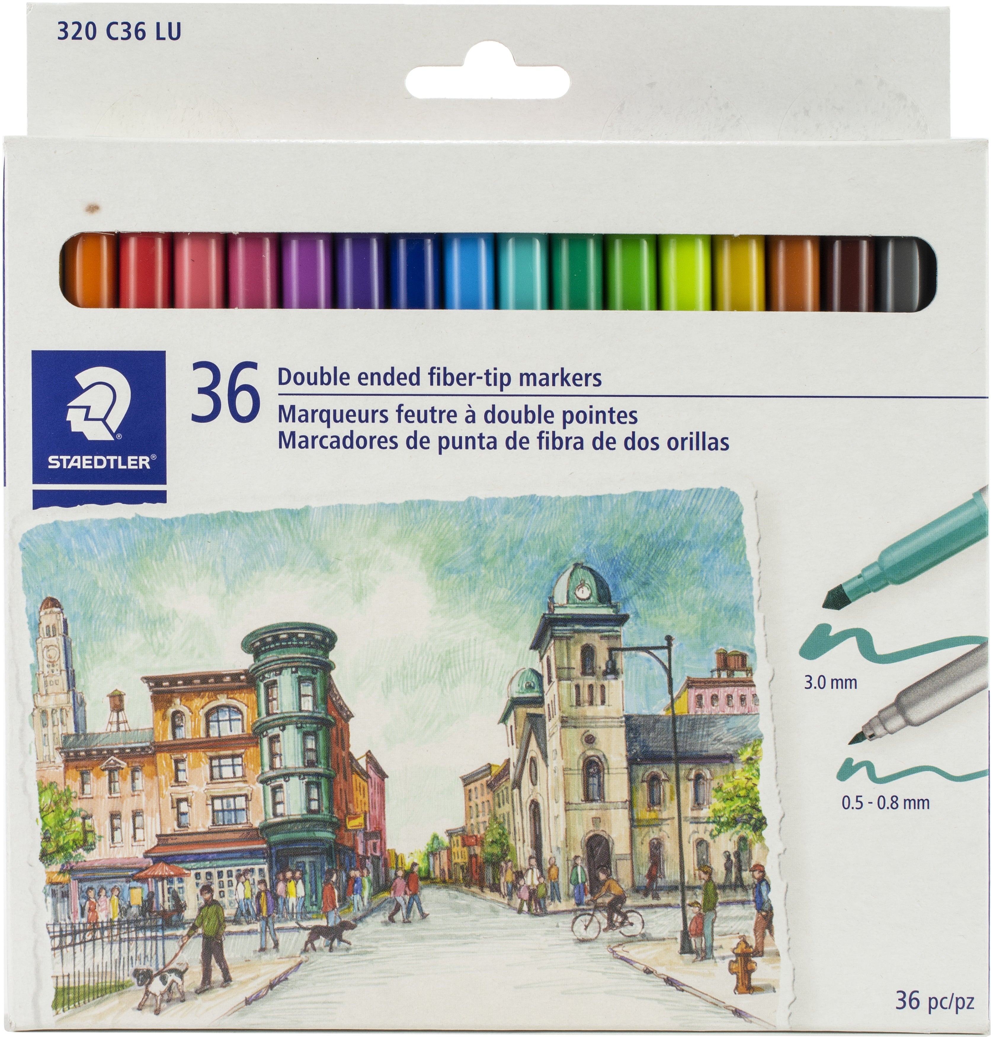 STAEDTLER Double Ended Markers, Fiber-Tip, Assorted Colors, 36 Count