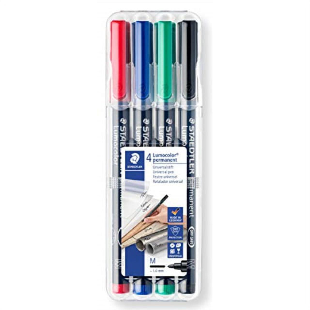 STAEDTLER Lumocolor Universal Pen, Medium, Felt Tip, Permanent Marker, Box of 4 Assorted Color Pens, 1.0mm 317 WP4 (317 WP4 ST)