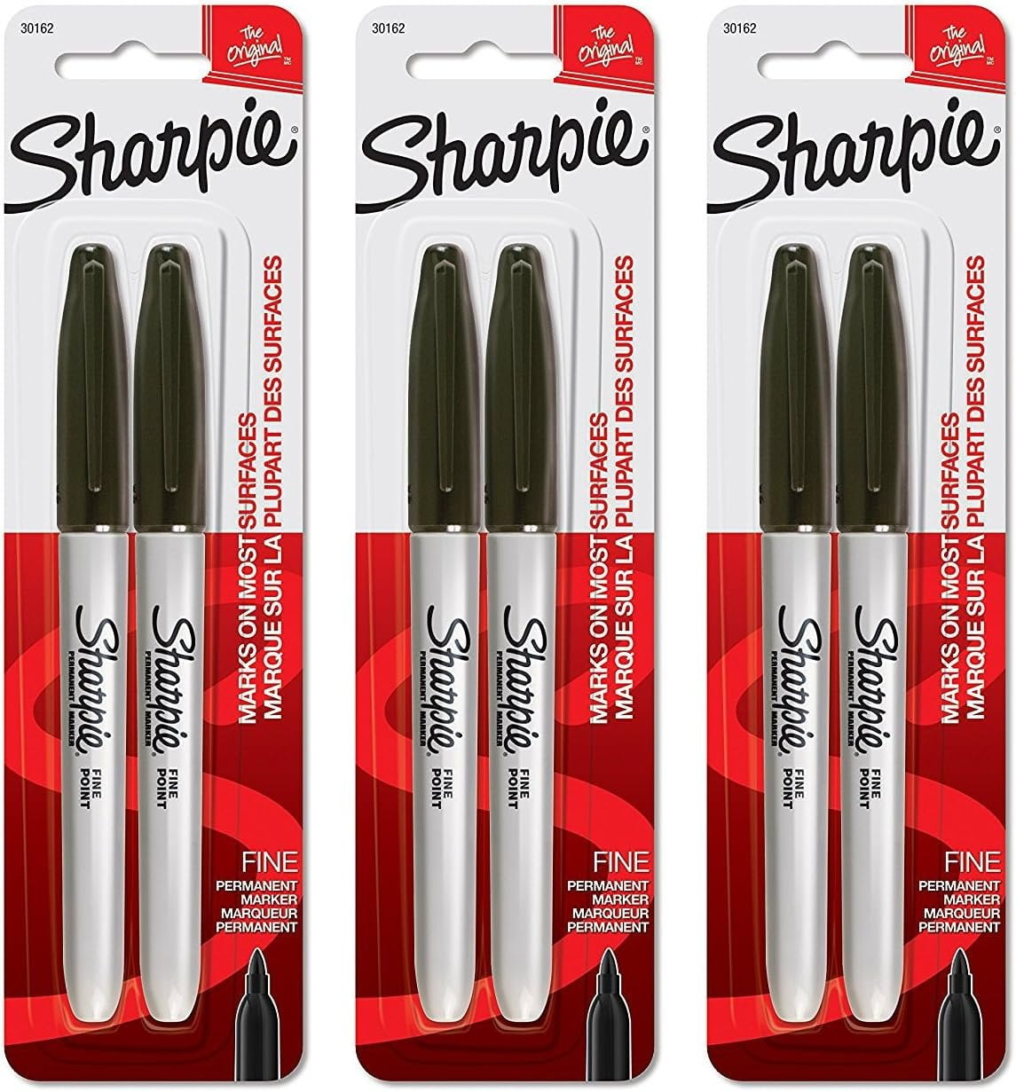 Sharpie 30162PP Fine Point Permanent Markers, Black, Permanent Ink, Ink Dries Quickly and Resists Both Fading and Water, Blister of 2 Markers, Pack of 3 Blisters, 6 Markers Total