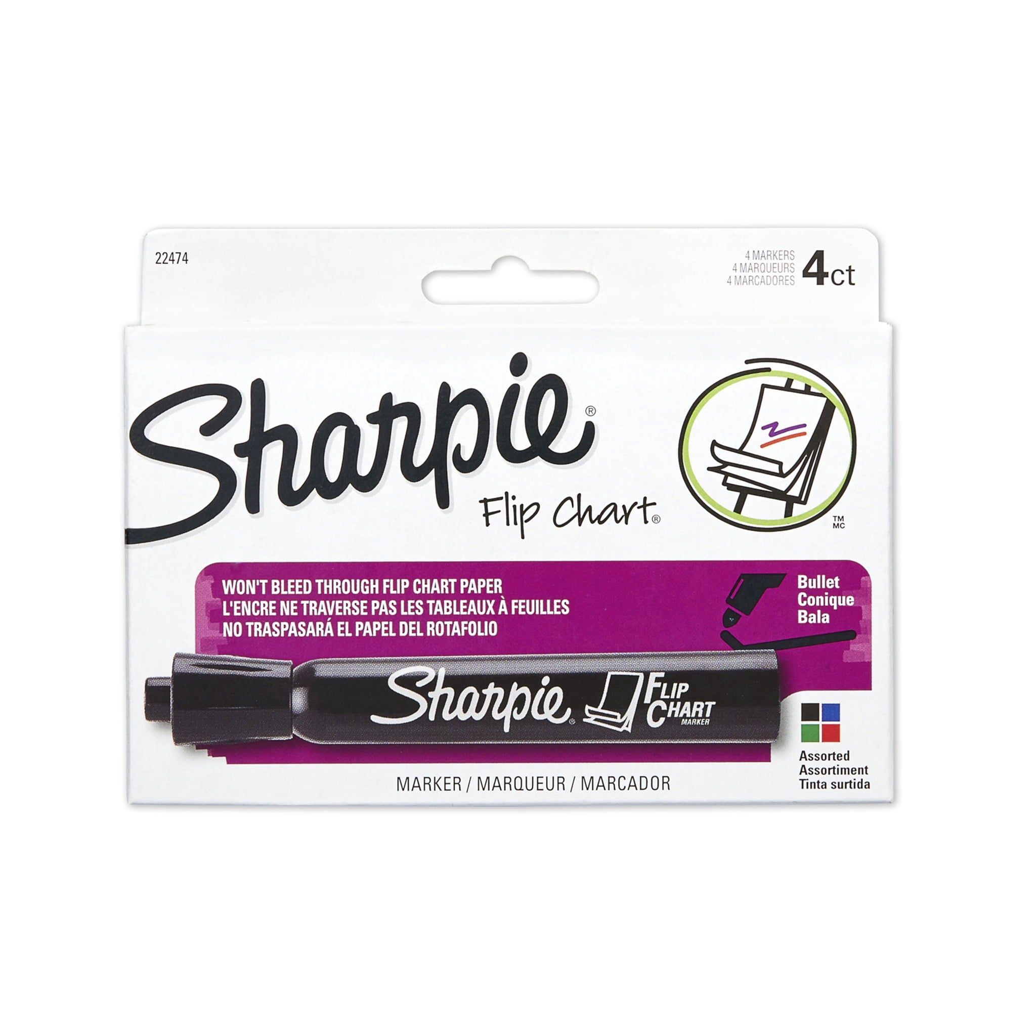 Sharpie Bullet Point Flip Chart Markers, Assorted, 4 Count