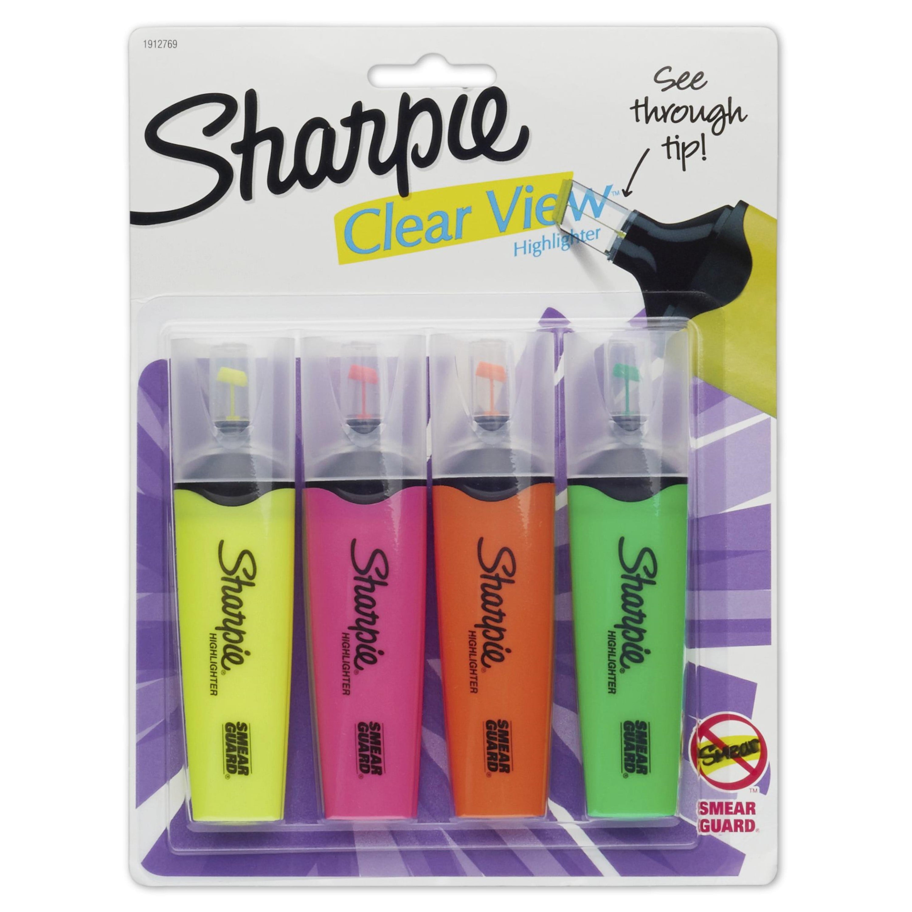 Sharpie Clear View Highlighters, Chisel Tip, Assorted Colors, 4 Count