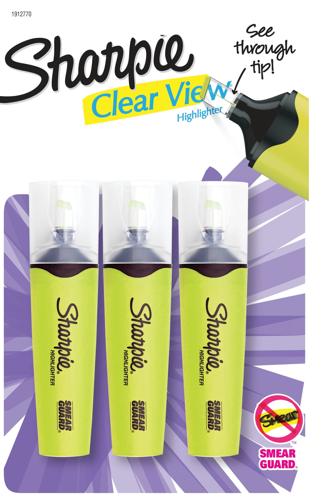 Sharpie Clear View Highlighters, Chisel Tip, Fluorescent Yellow, 3 Pack
