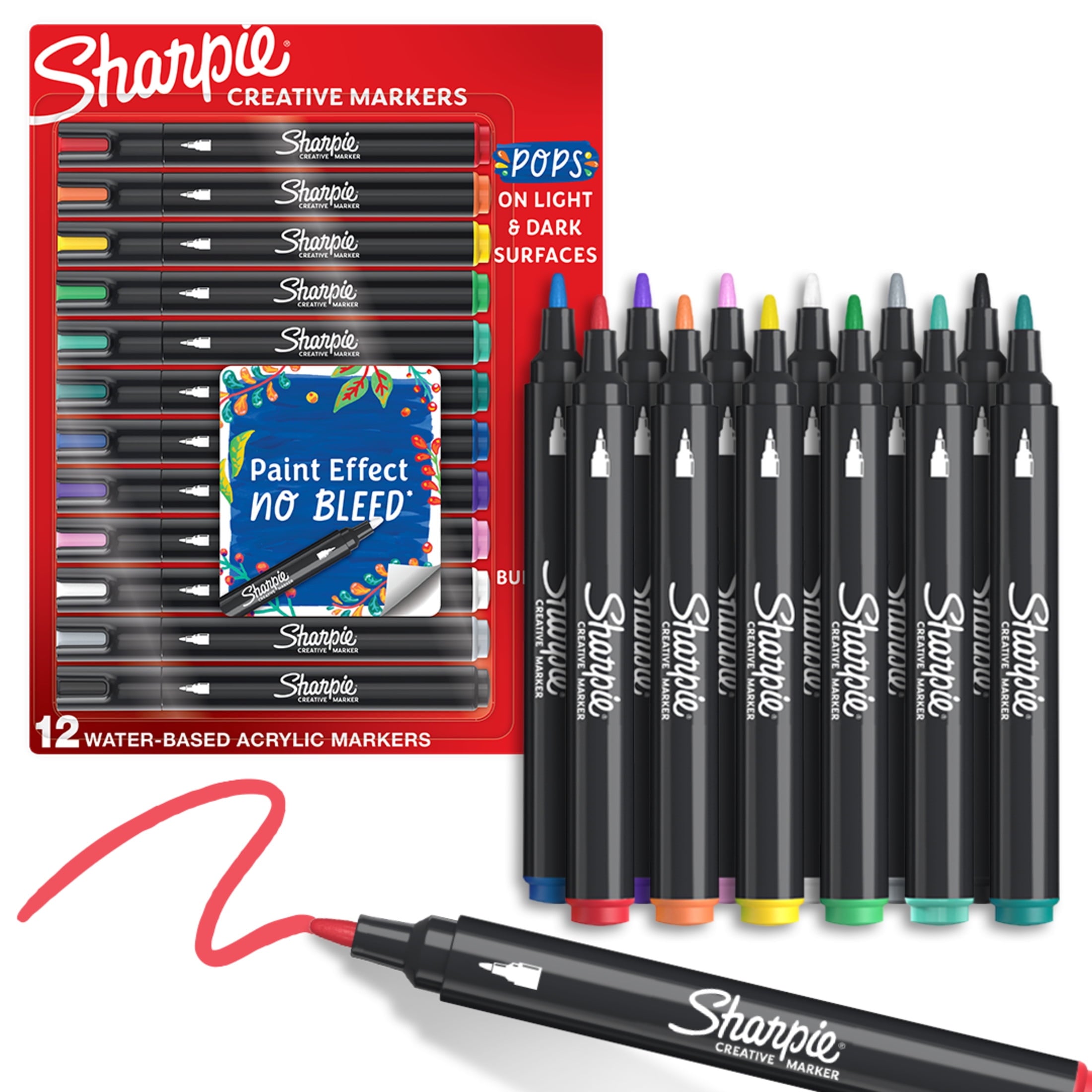 Sharpie Creative Markers, Water-Based Acrylic Markers, Bullet Tip, Assorted Colors,12 Count