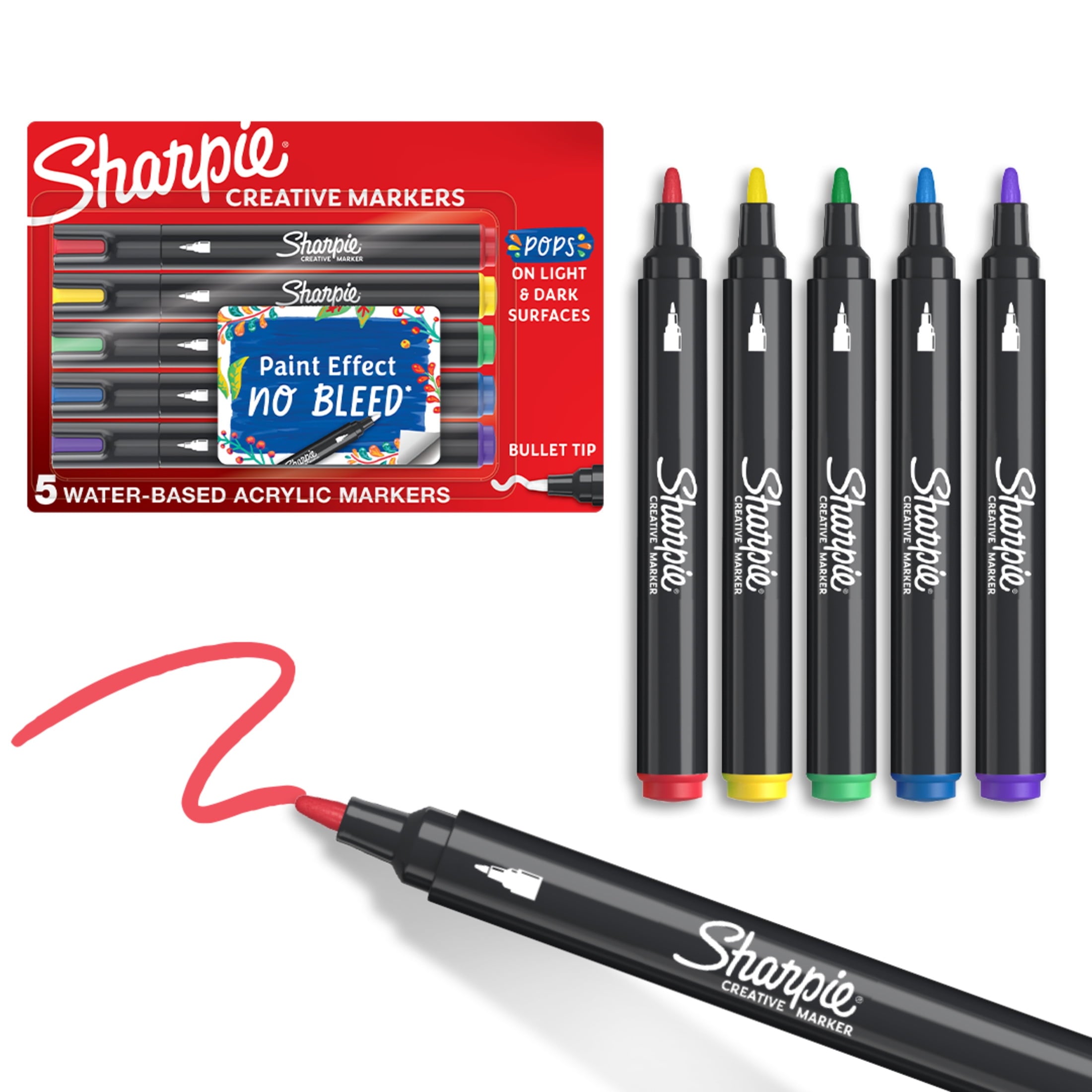 Sharpie Creative Markers, Water-Based Acrylic Markers, Bullet Tip, Assorted Colors, 5 Count