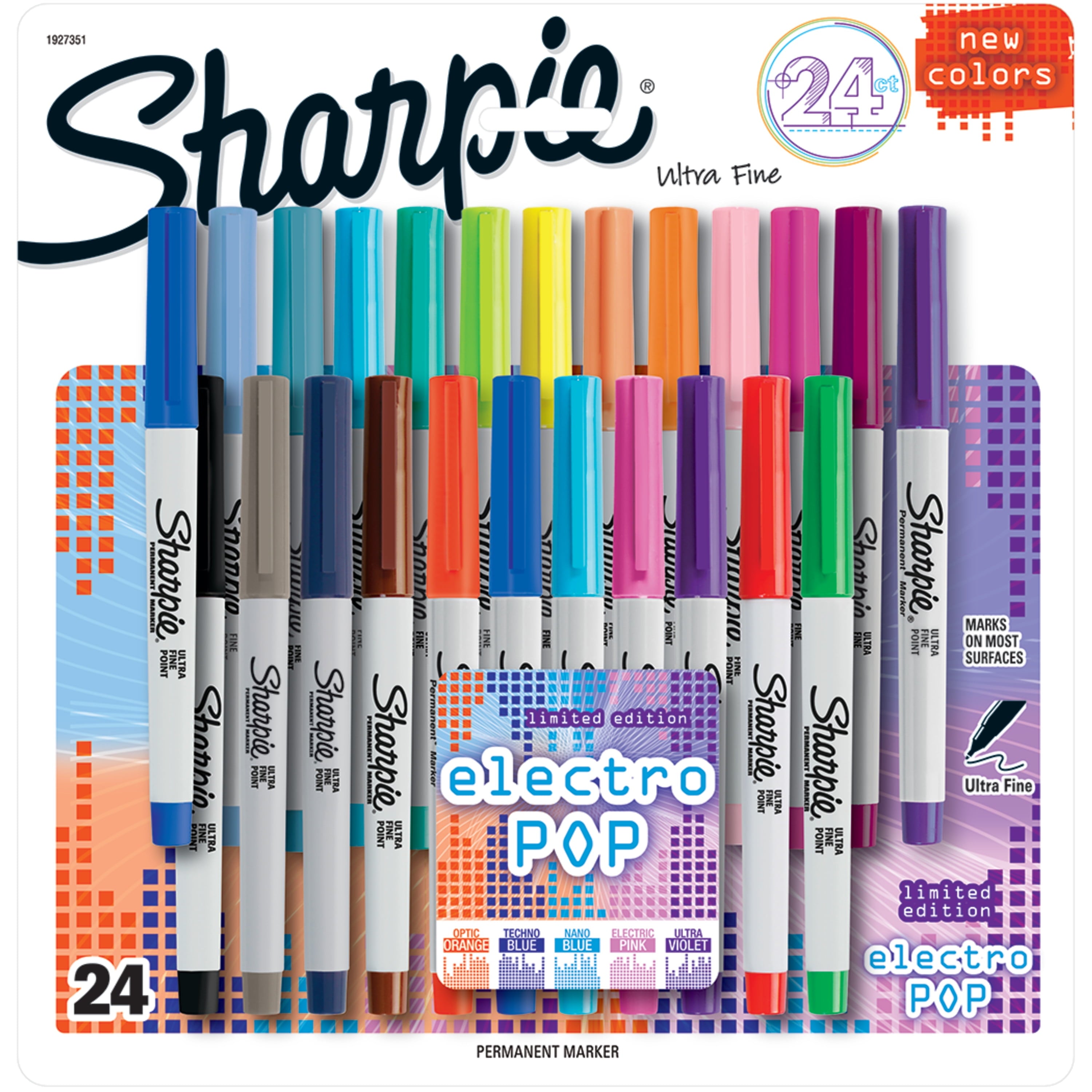 Sharpie Electro Pop Permanent Markers, Ultra Fine Point, Assorted Colors, 24 Count