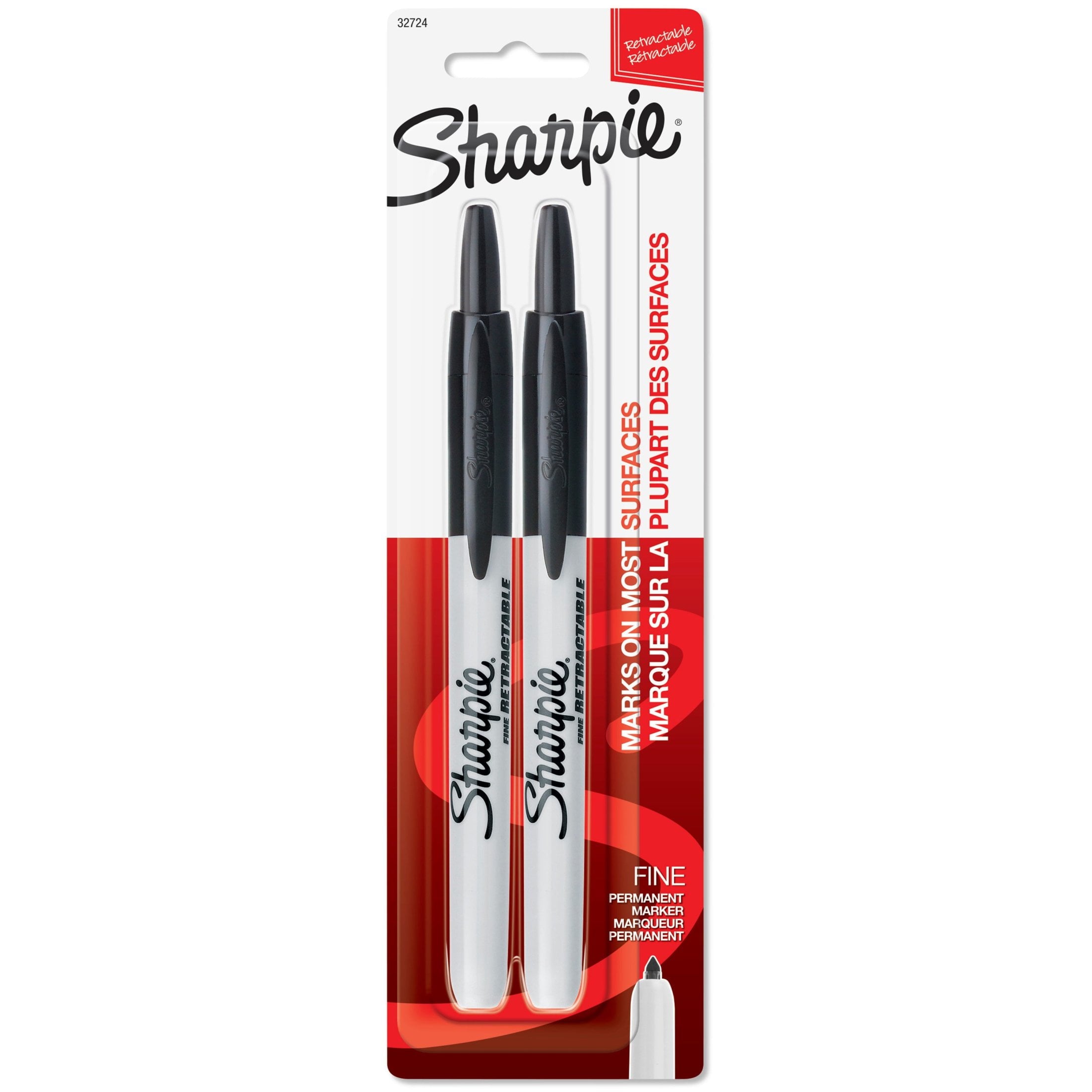 Sharpie Retractable Permanent Markers, Fine Point, Black, 2 Count