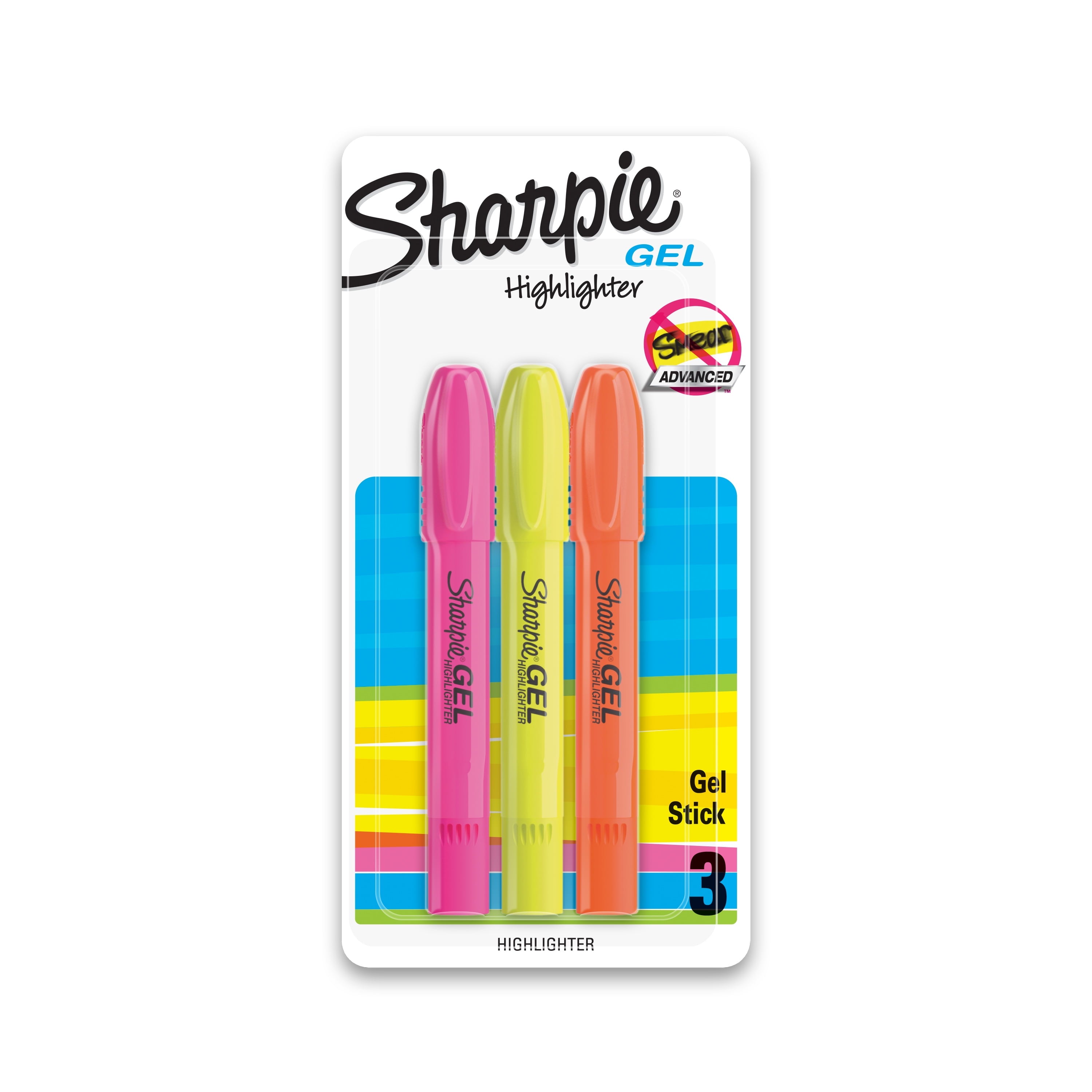 Sharpie Gel Highlighters, Bullet Tip, Assorted Colors, 3 Count