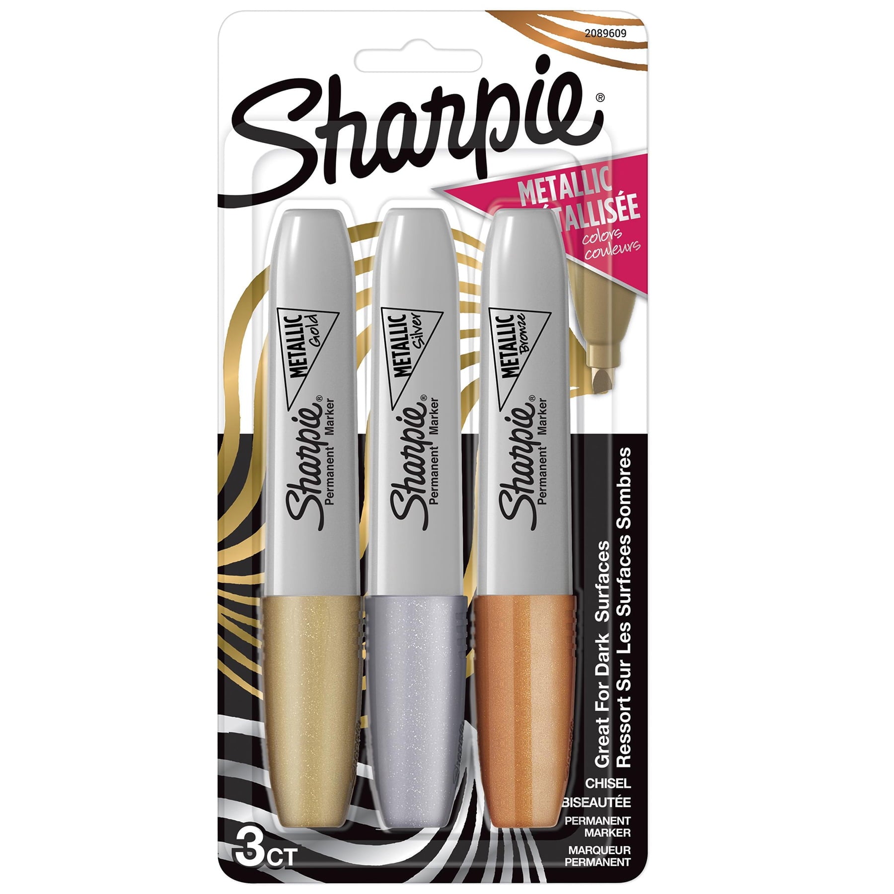 Sharpie Metallic Permanent Markers, Chisel Tip, Assorted Colors, 3 Count