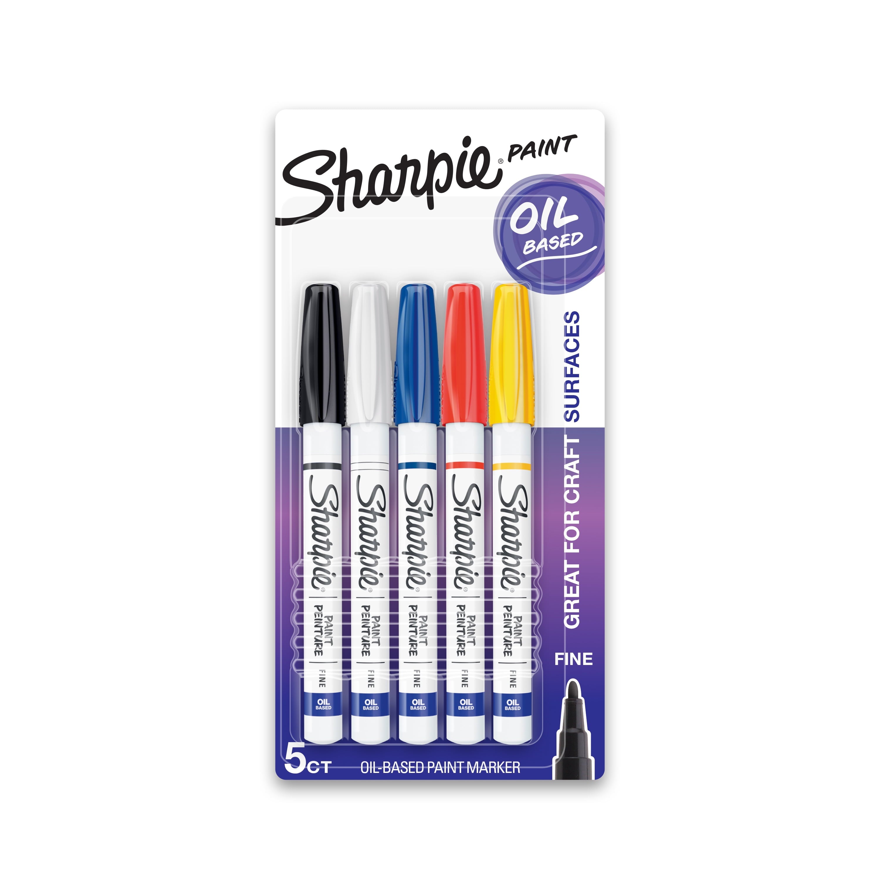 Sharpie Oil-Based Fine Point Assorted Colors Paint Markers, 5 Count