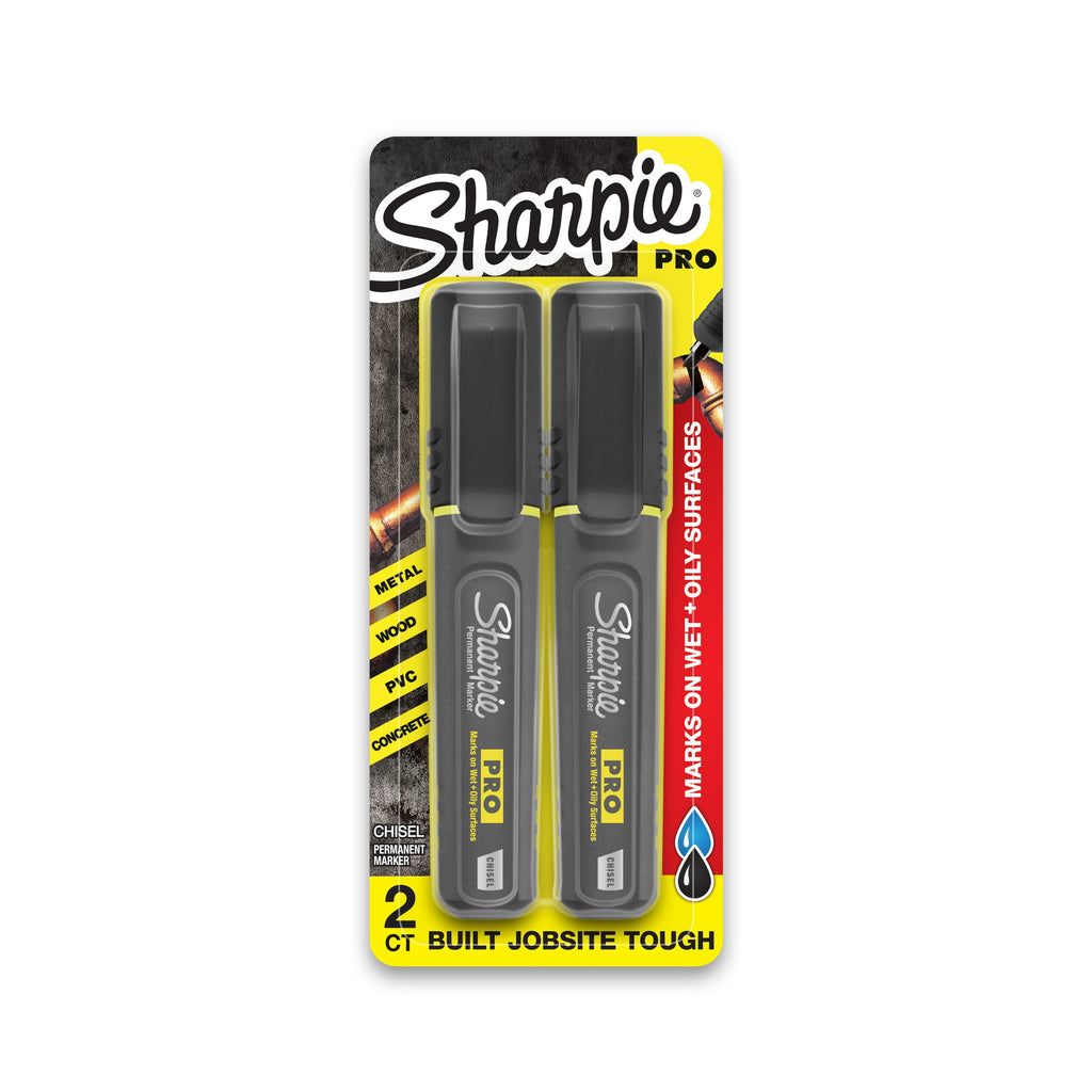Sharpie PRO Permanent Markers, Chisel Tip, Black, 2 Count