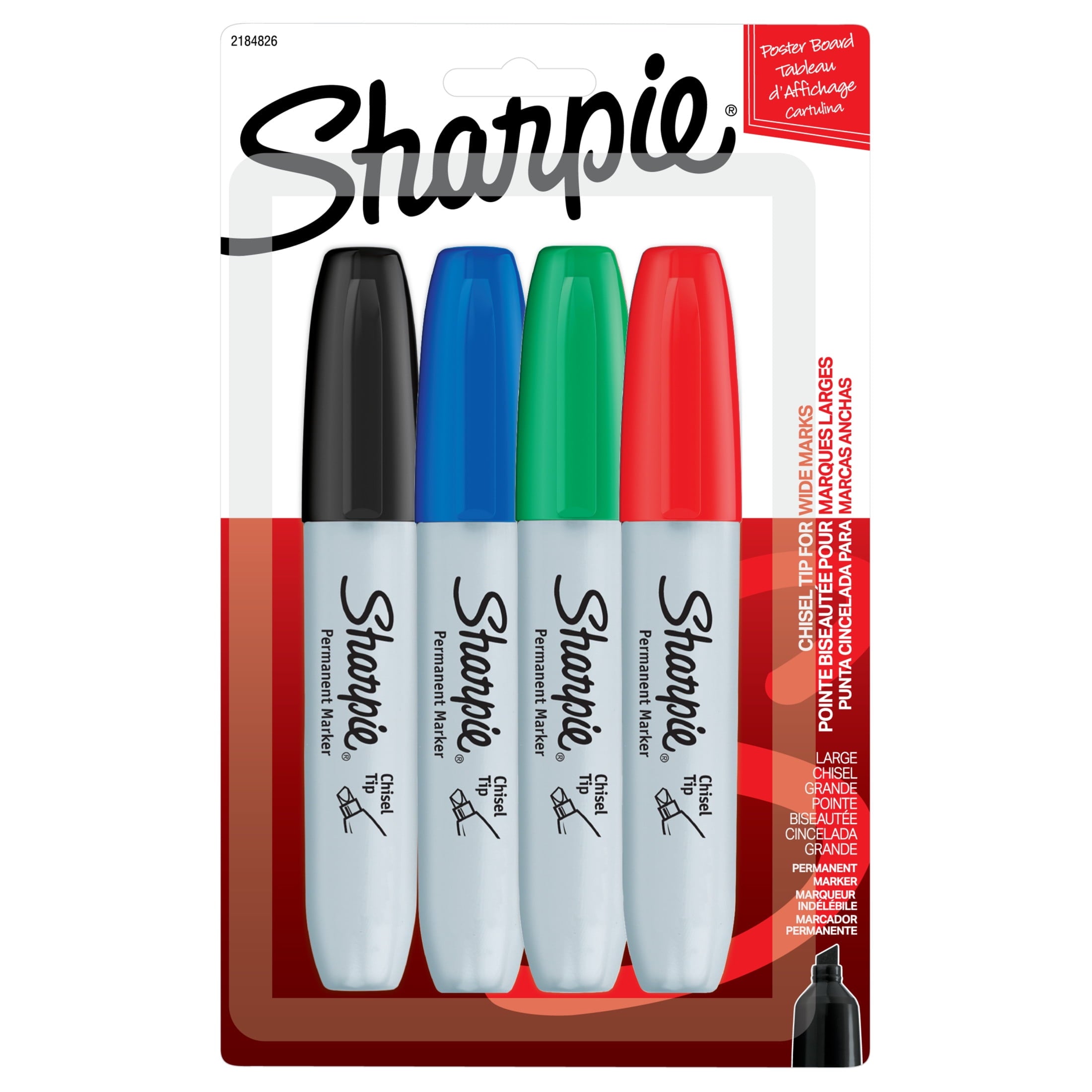Sharpie Permanent Markers, Chisel Tip, Assorted Colors, 4 Count