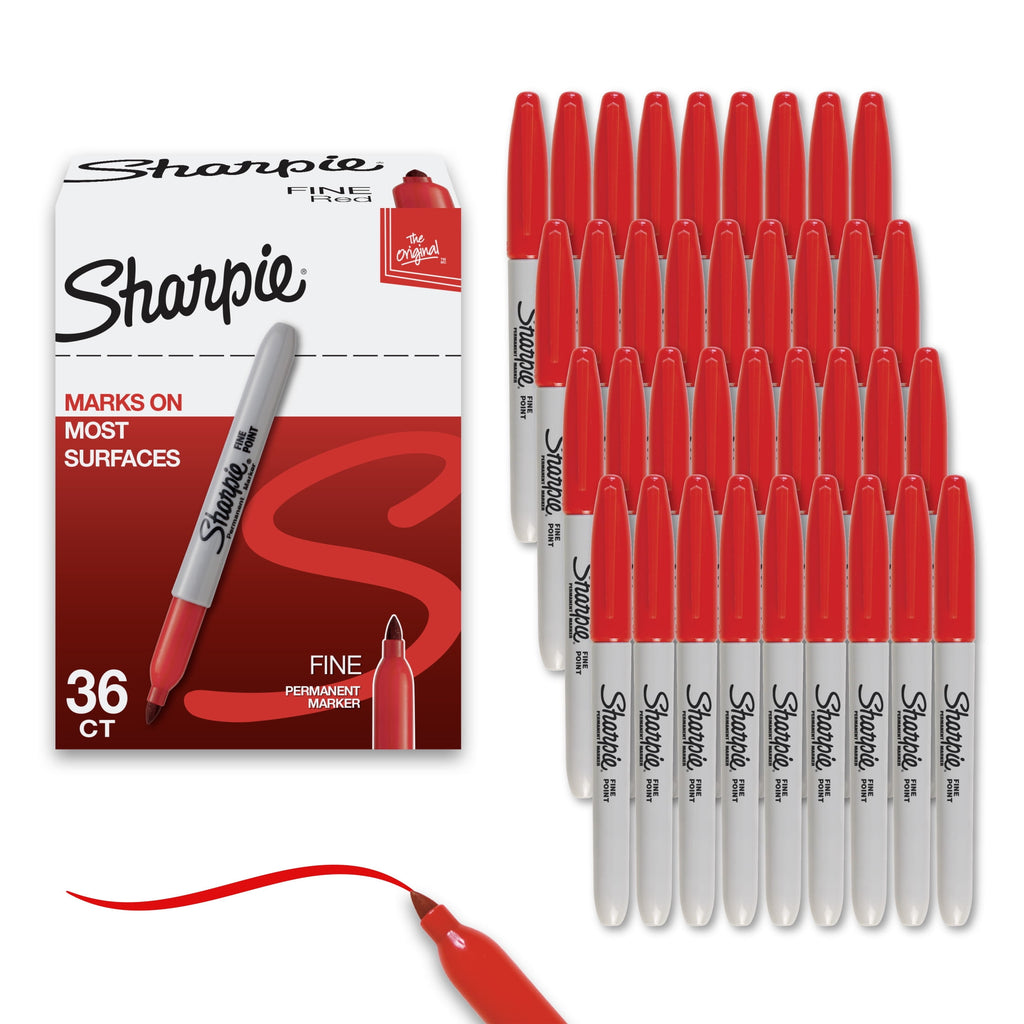 Sharpie Permanent Markers, Fine Point, Red, 36 Count