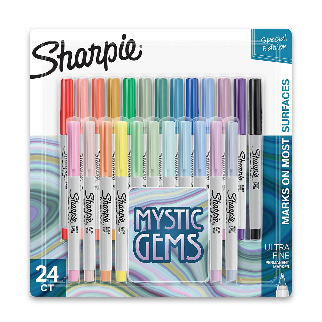 Sharpie Permanent Markers, Mystic Gem, Ultra-Fine Point, Assorted, 24 Count
