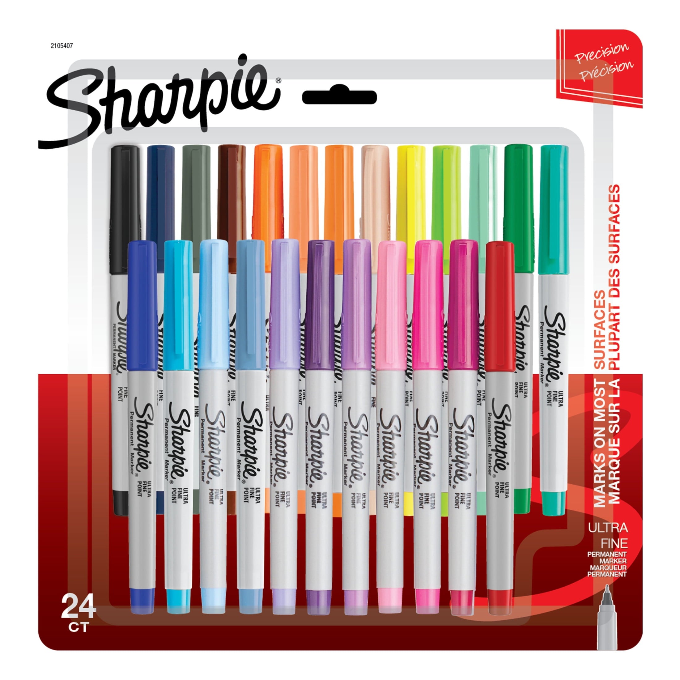Sharpie Permanent Markers, Ultra Fine Point, Assorted Colors, 24 Count