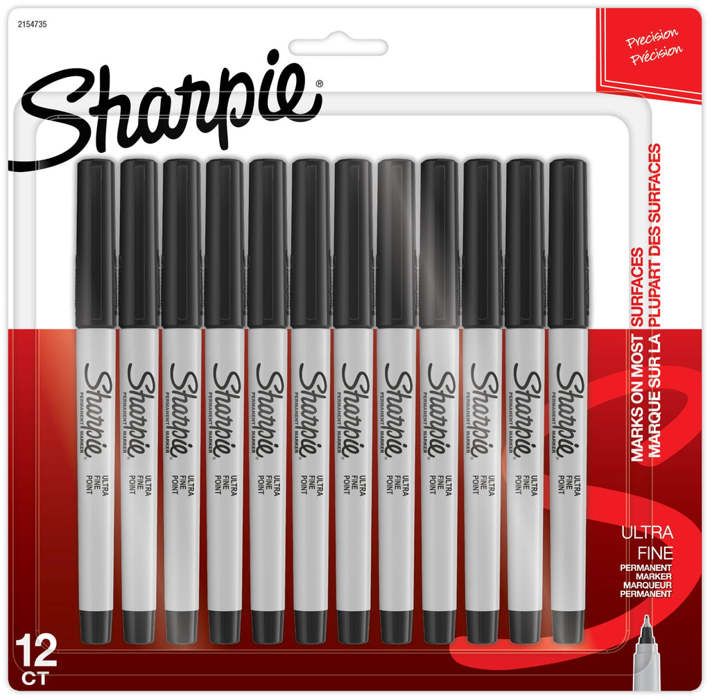 Sharpie Permanent Markers, Ultra Fine Point, Black, 12 Count