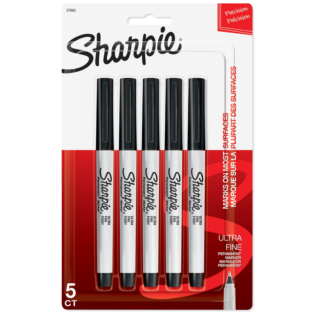 Sharpie Permanent Markers, Ultra Fine Point, Black, 5 Count