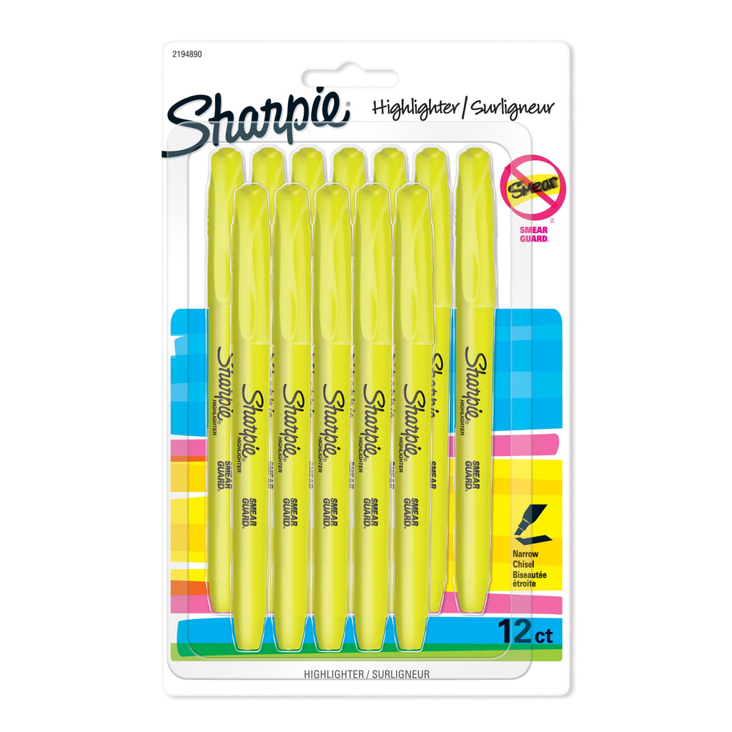 Sharpie Pocket Highlighters, Chisel Tip, Fluorescent Yellow, 12 Count