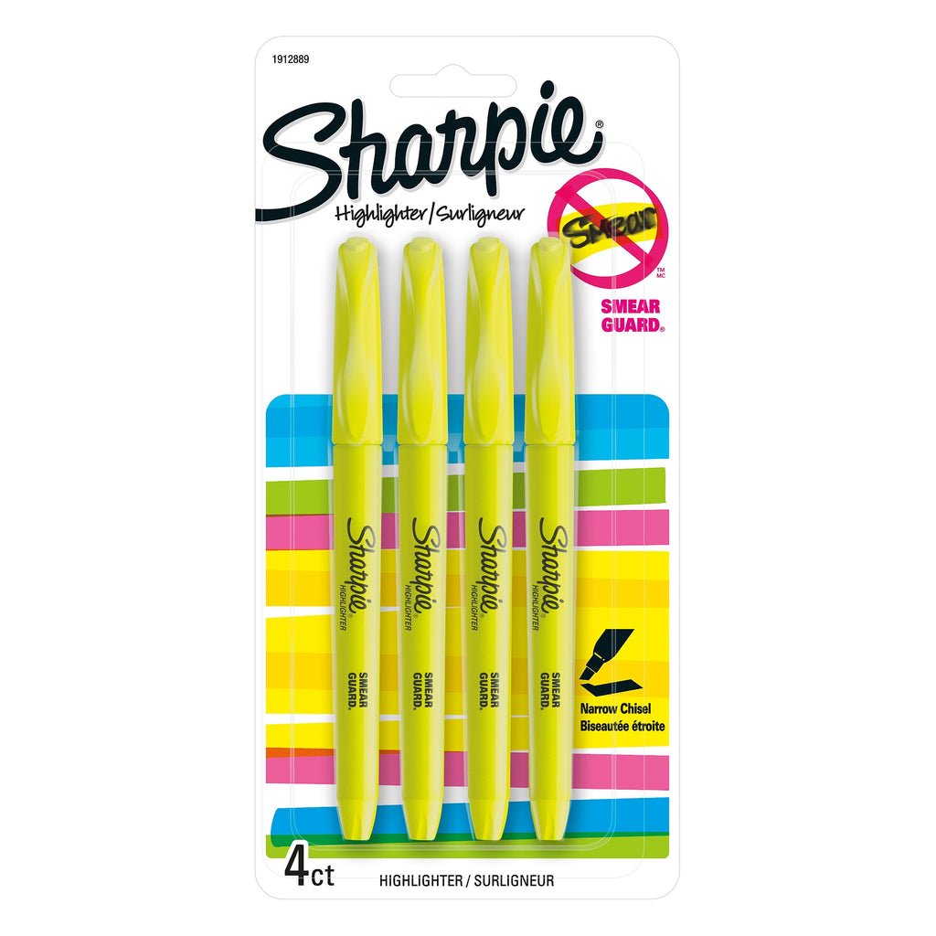 Sharpie Pocket Highlighters, Chisel Tip, Fluorescent Yellow, 4 Count