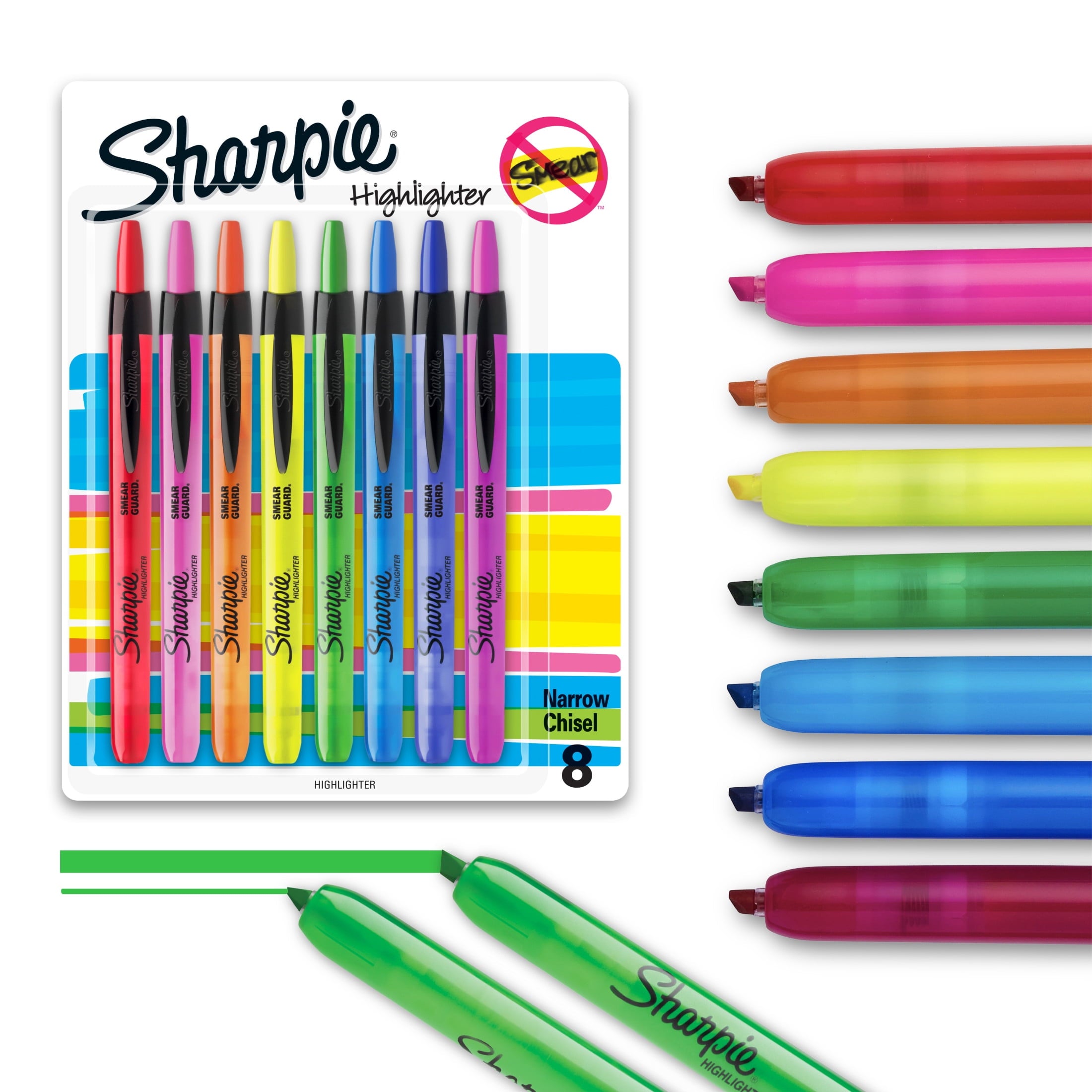 Sharpie Retractable Highlighters, Chisel Tip, Assorted Colors, 8 Count