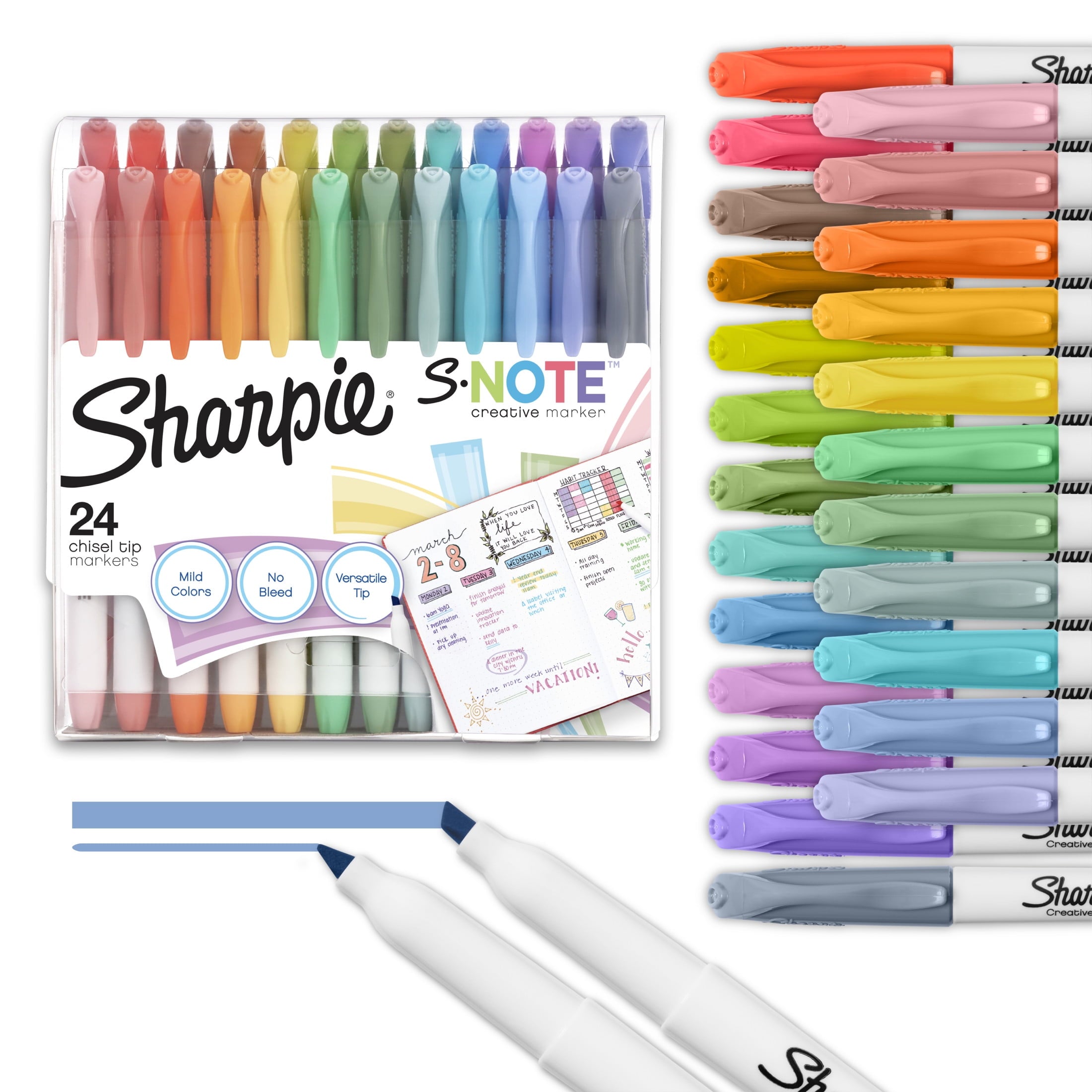 Sharpie S-Note Creative Markers, Highlighters, Assorted Colors, Chisel Tip, 24 Count