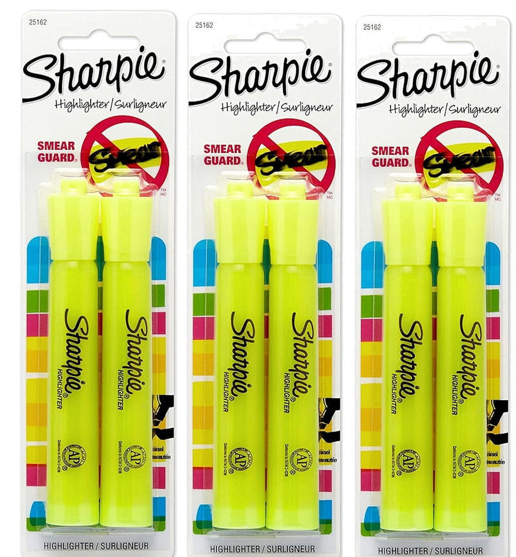 Sharpie Smear Guard Highlighter, 2 Ct 1.3 oz (3 pack)