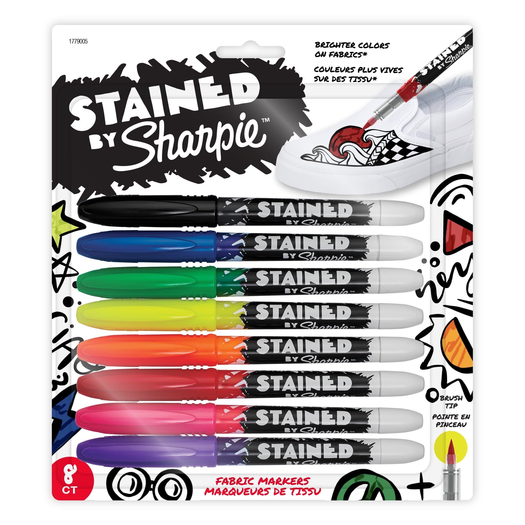 Sharpie Stained Fabric Markers, Brush Tip, Assorted Colors, 8 Count