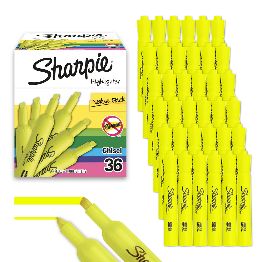 Sharpie Tank Style Highlighters, Chisel Tip, Fluorescent Yellow, Box of 36