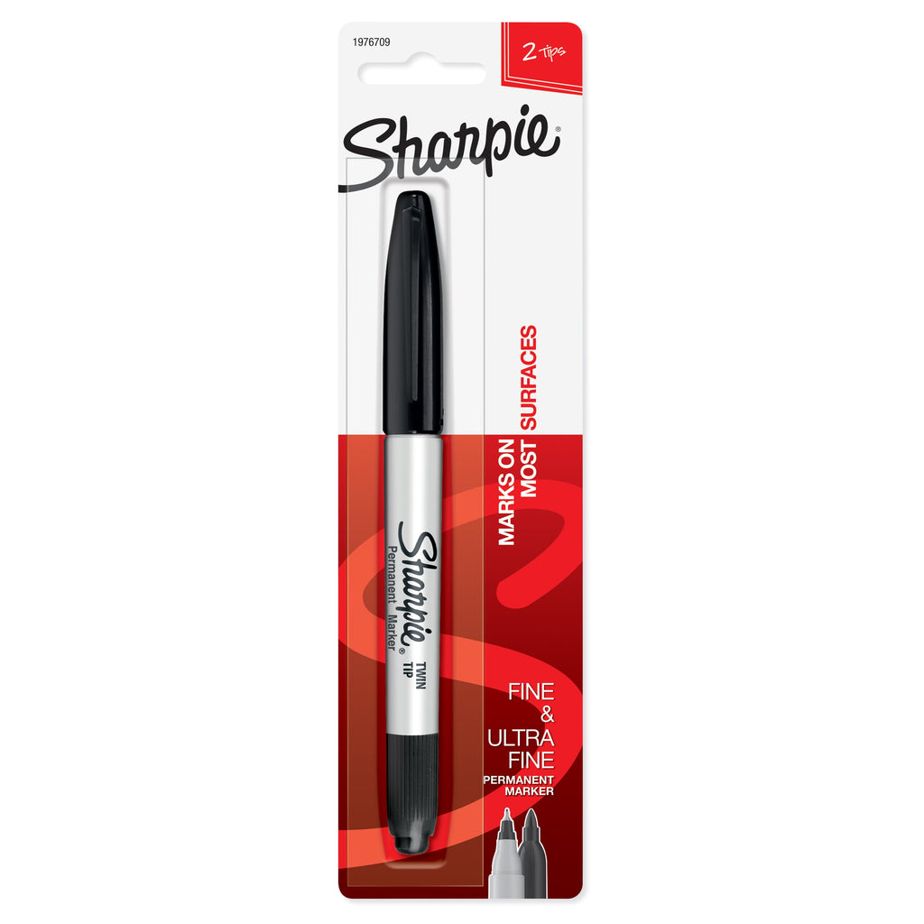 Sharpie Twin Tip Permanent Marker, Fine and Ultra Fine Tips, Black, 1 Count