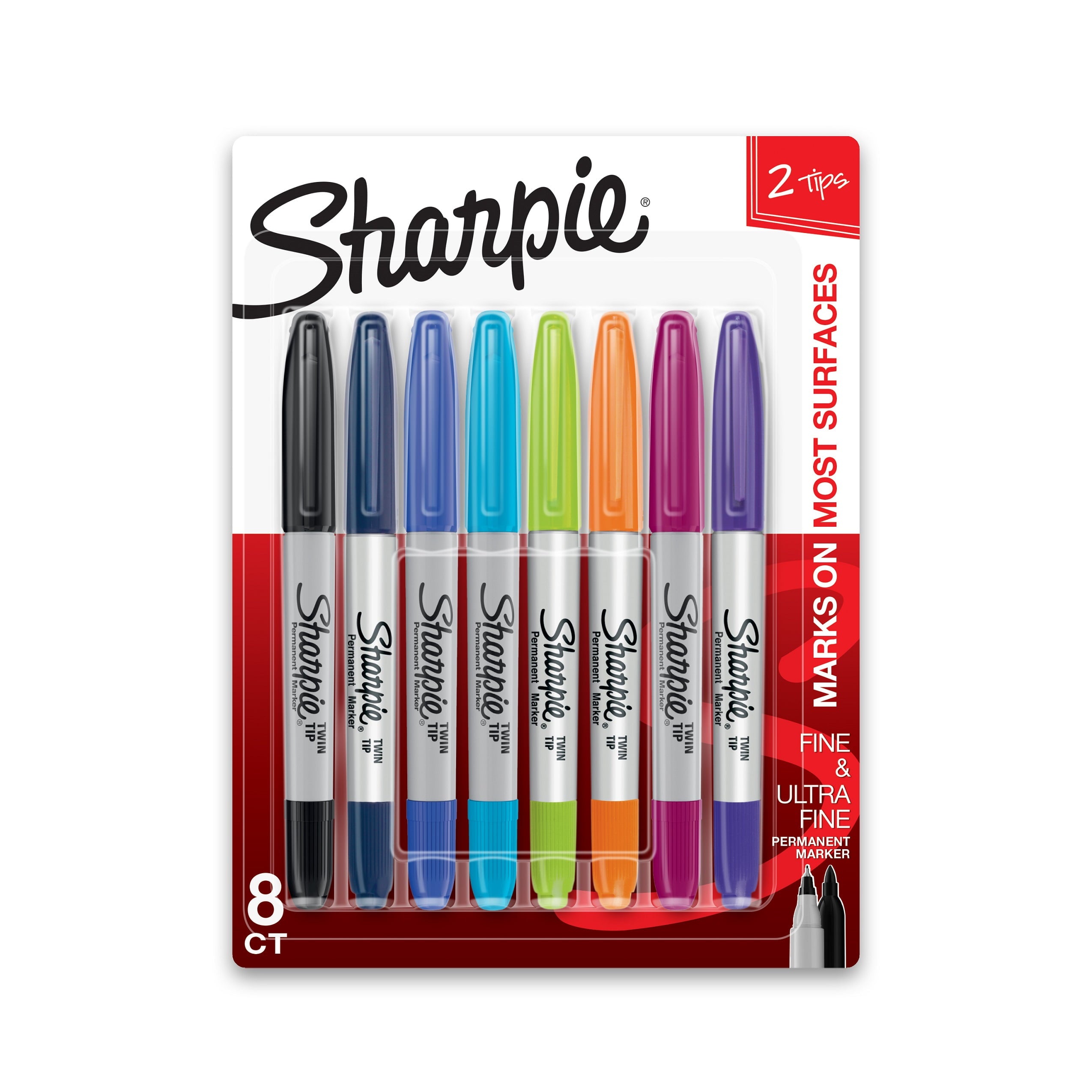 Sharpie Twin Tip Permanent Markers, Fine and Ultra Fine, Assorted Colors, 8 Count