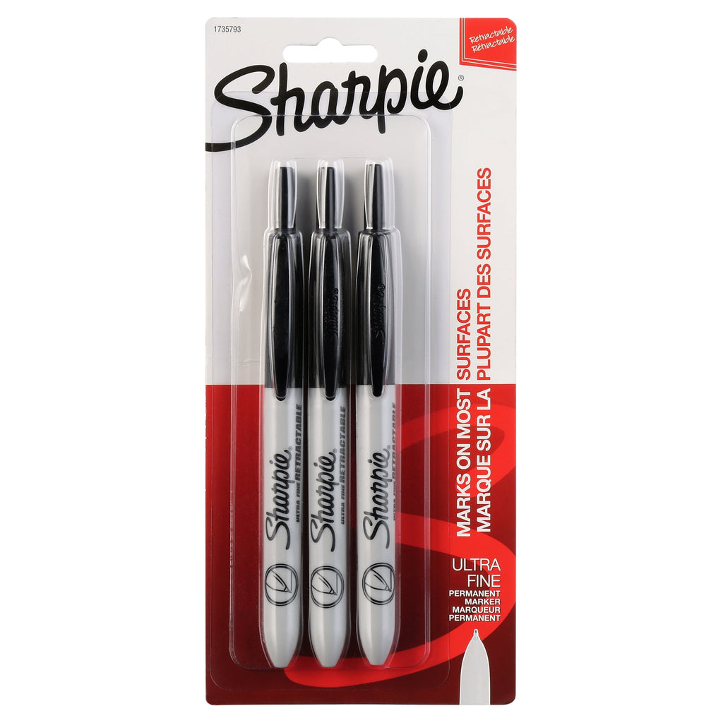 Sharpie Ultra Fine Point Retractable Permanent Markers, Black, 3/pkg