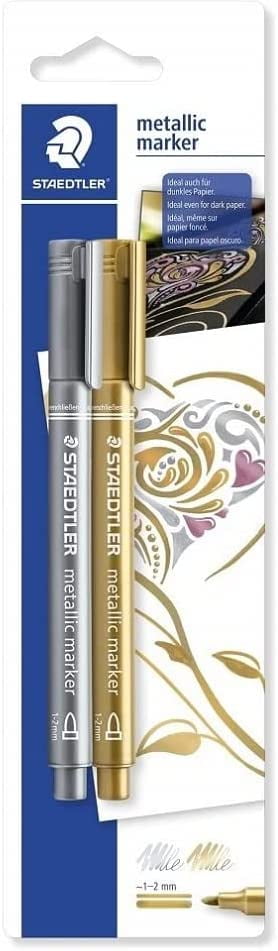 Staedtler 8323-SBK2 Metallic Markers - Gold/Silver (Pack of 2) Silver and Gold Pack of 2